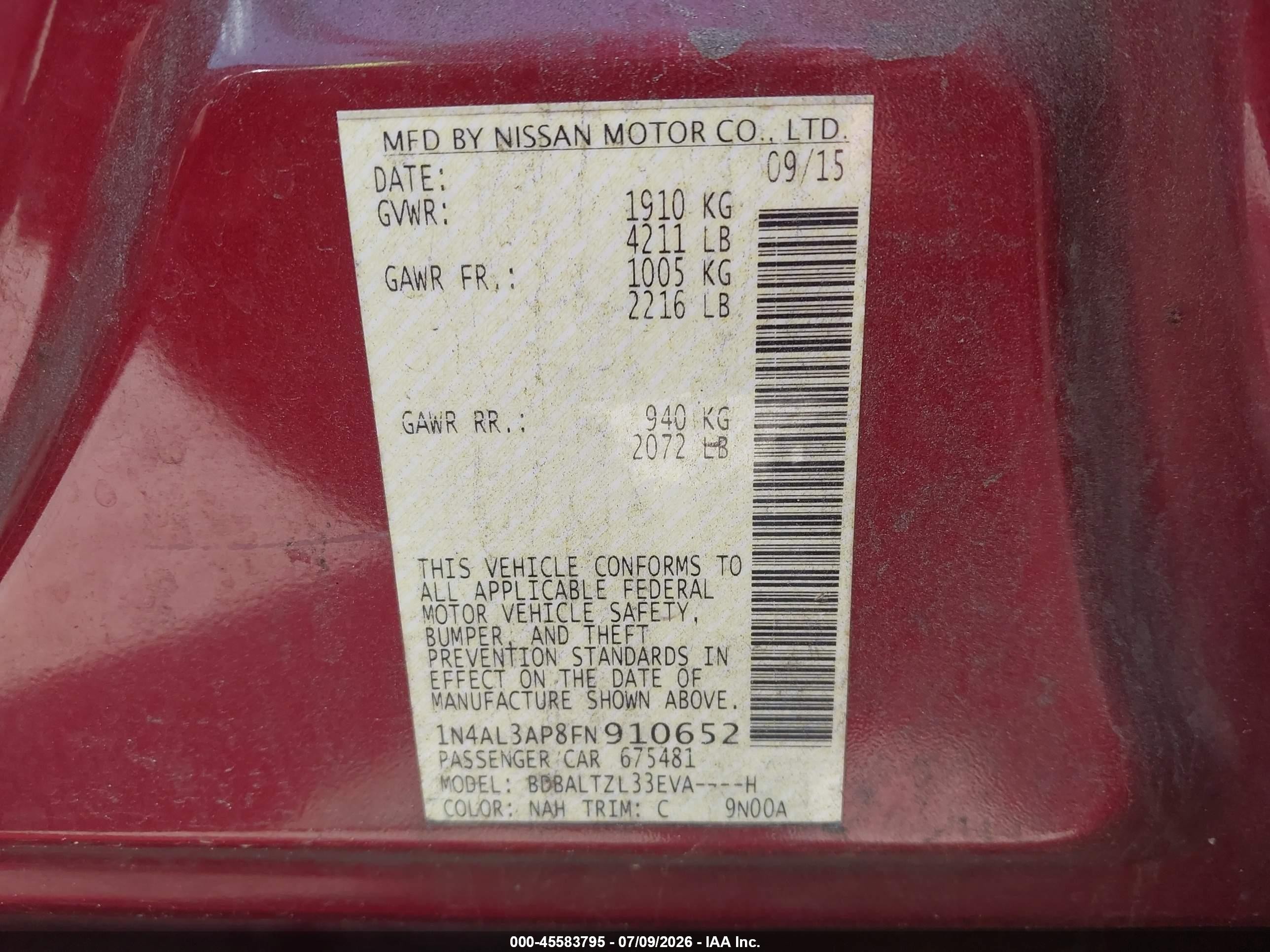 2015 Nissan Altima 2.5 Sl Red vin: 1N4AL3AP8FN910652
