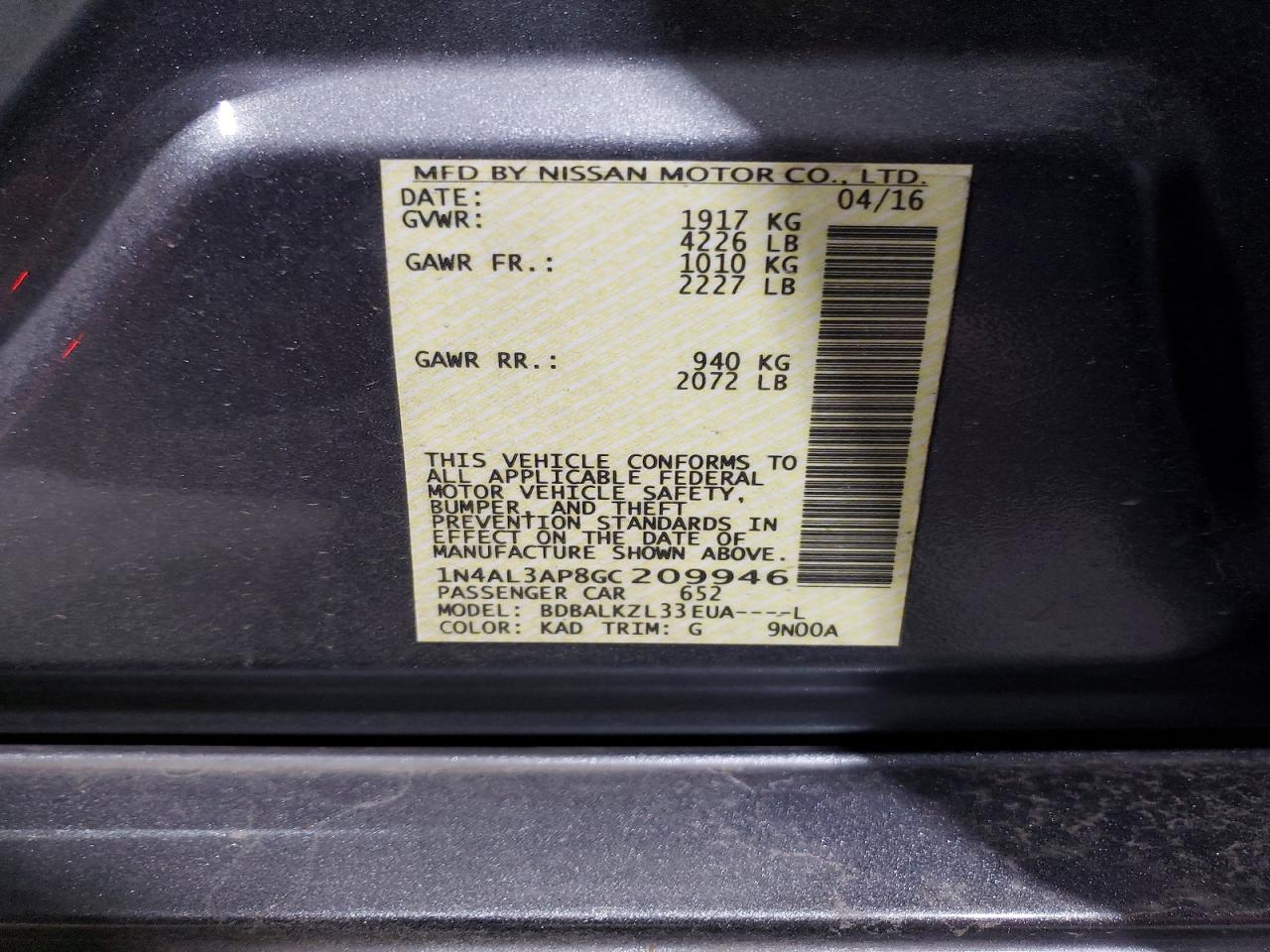 2016 Nissan Altima 2.5 Серый vin: 1N4AL3AP8GC209946
