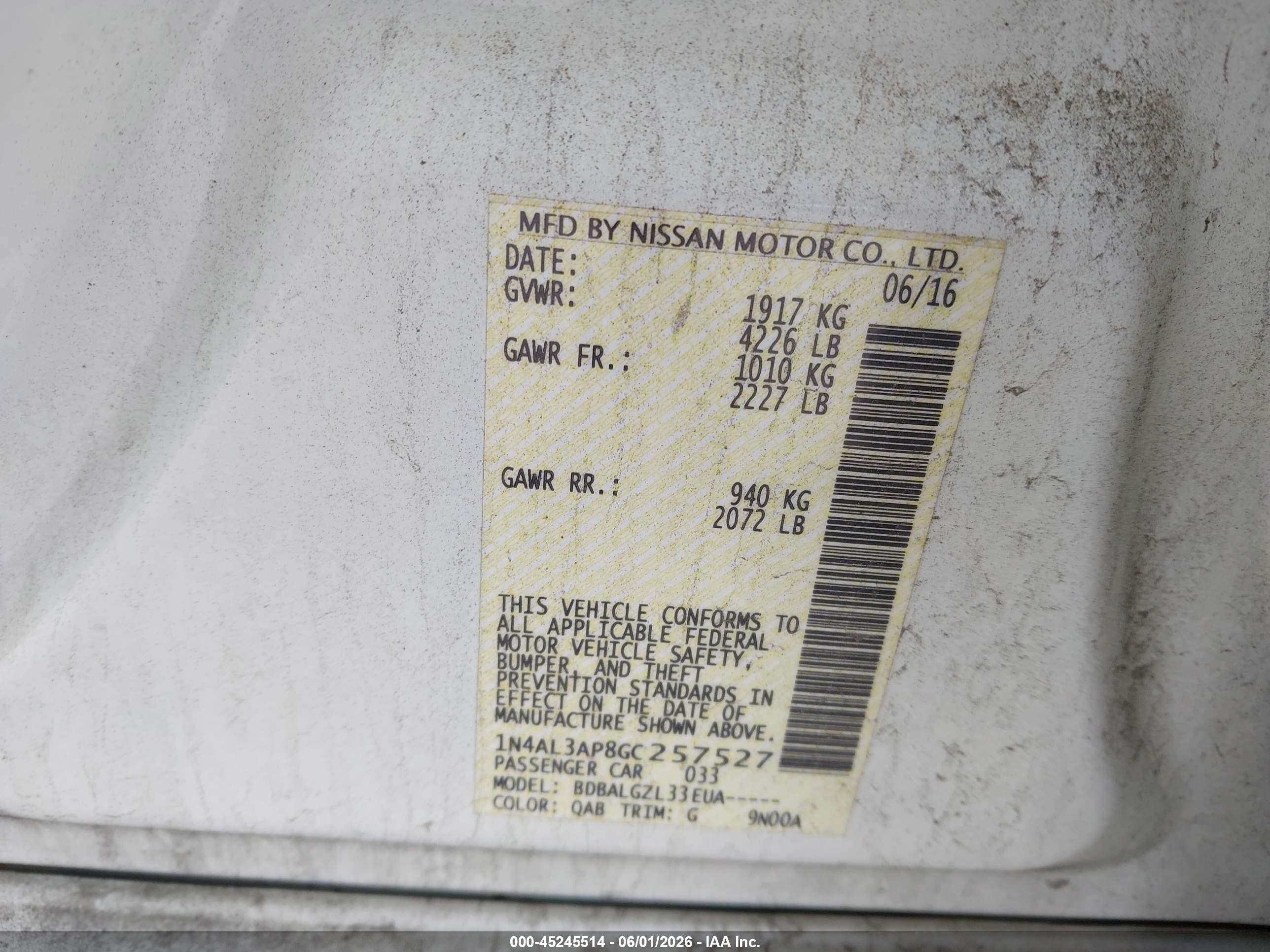 2016 Nissan Altima 2.5 S White vin: 1N4AL3AP8GC257527