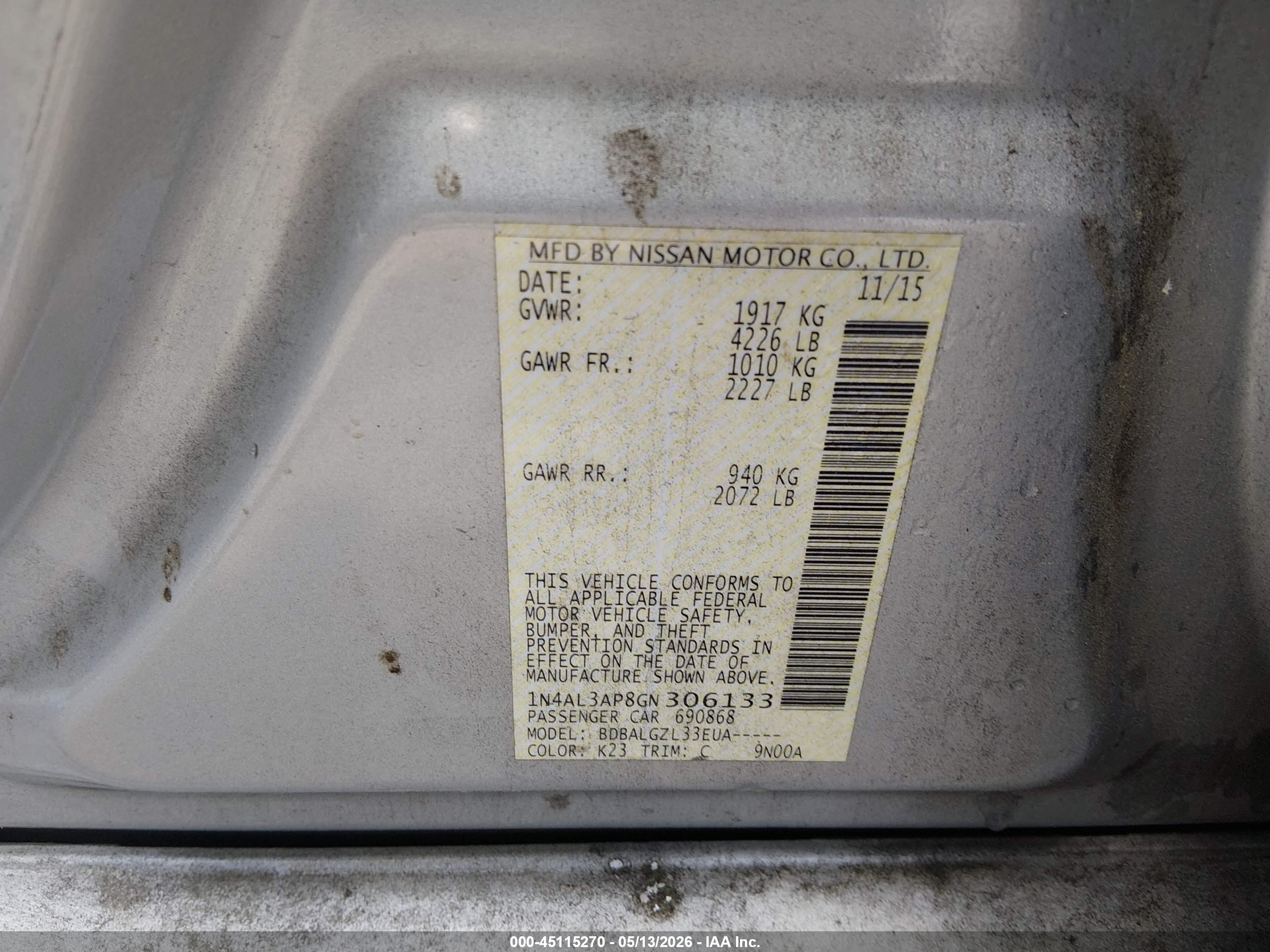 2016 Nissan Altima 2.5 S Серебряный vin: 1N4AL3AP8GN306133