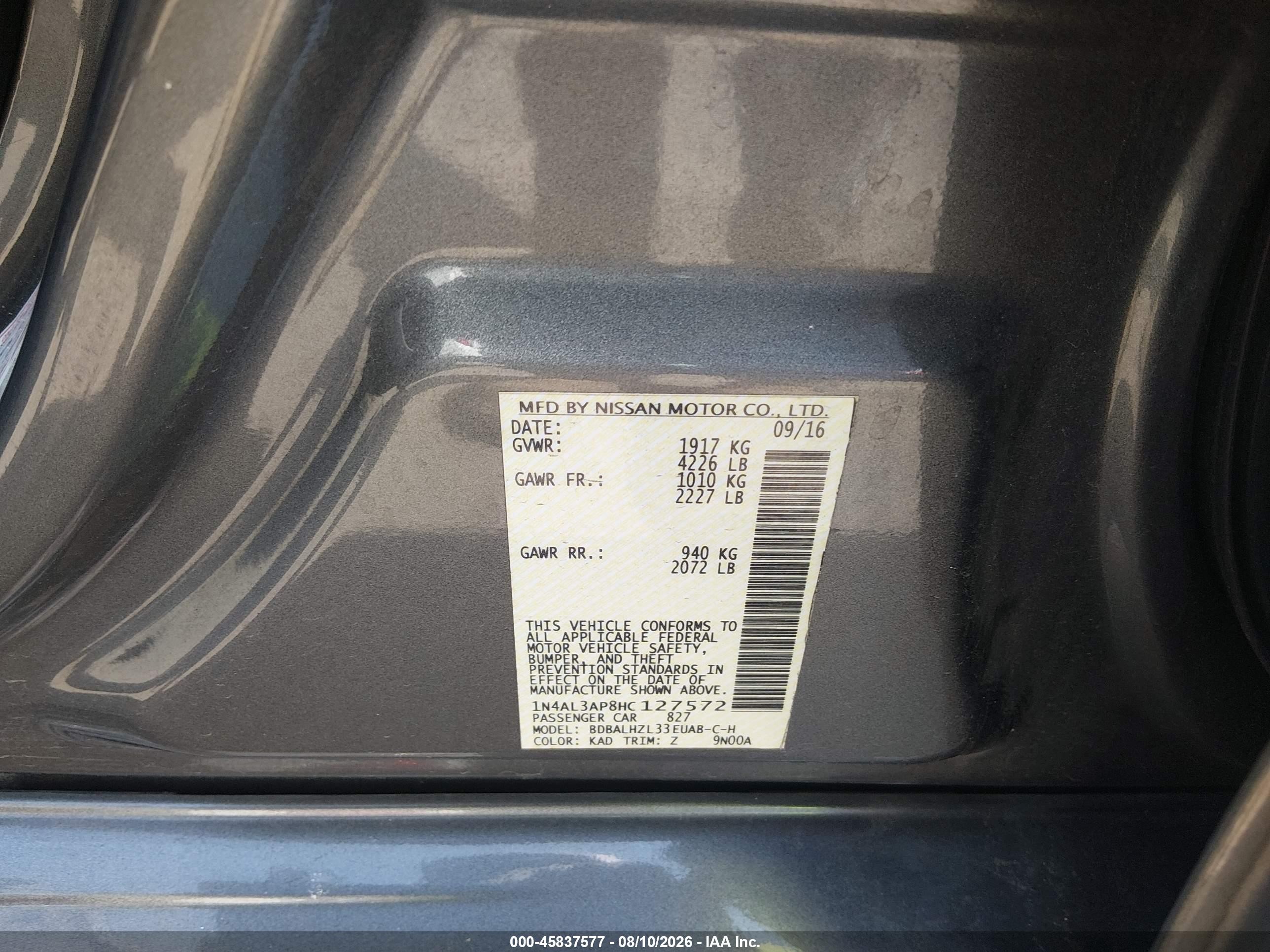 2017 Nissan Altima 2.5 Sr Black vin: 1N4AL3AP8HC127572