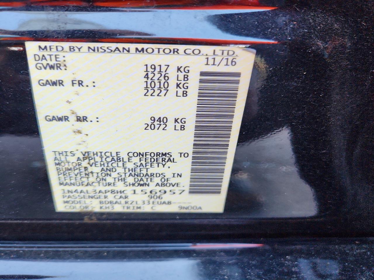 2017 Nissan Altima 2.5 Sl Black vin: 1N4AL3AP8HC156957