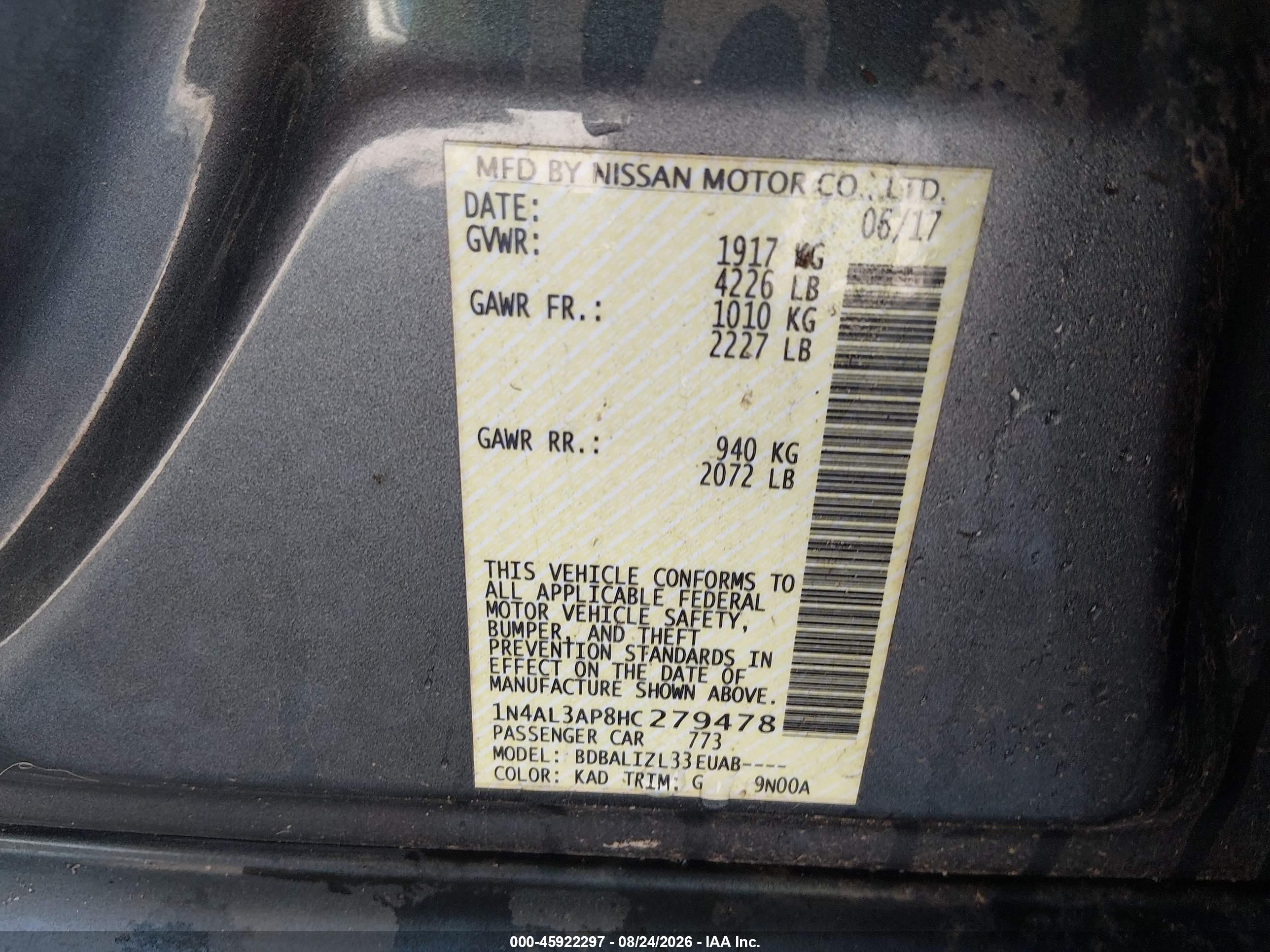 2017 Nissan Altima 2.5 Sv Gray vin: 1N4AL3AP8HC279478
