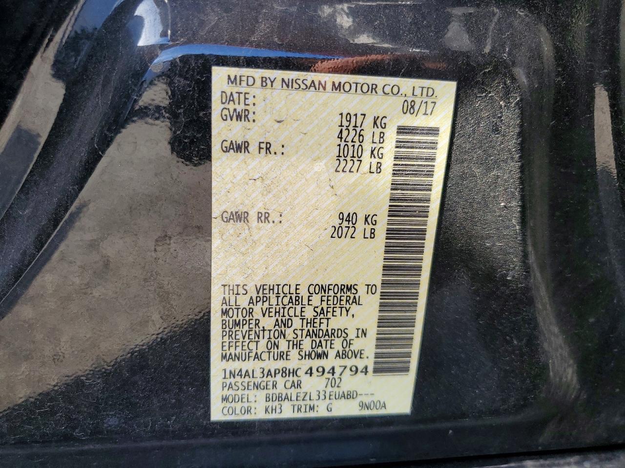 2017 Nissan Altima 2.5 S Black vin: 1N4AL3AP8HC494794