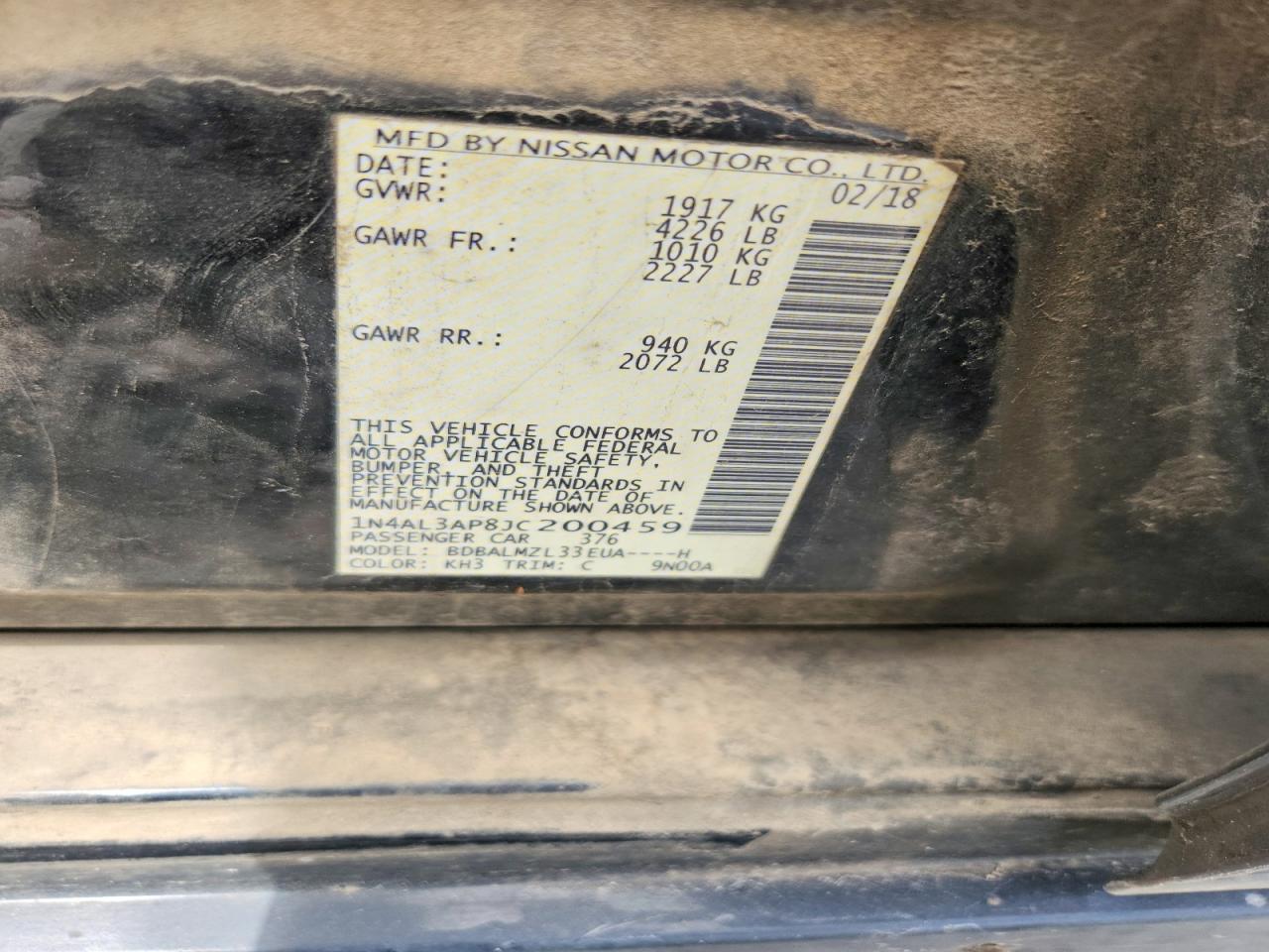 2018 Nissan Altima 2.5 Sv Black vin: 1N4AL3AP8JC200459