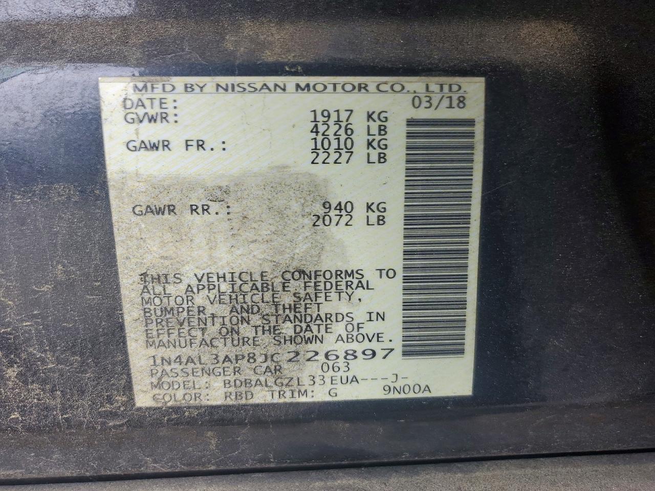 2018 Nissan Altima 2.5 S Черный vin: 1N4AL3AP8JC226897