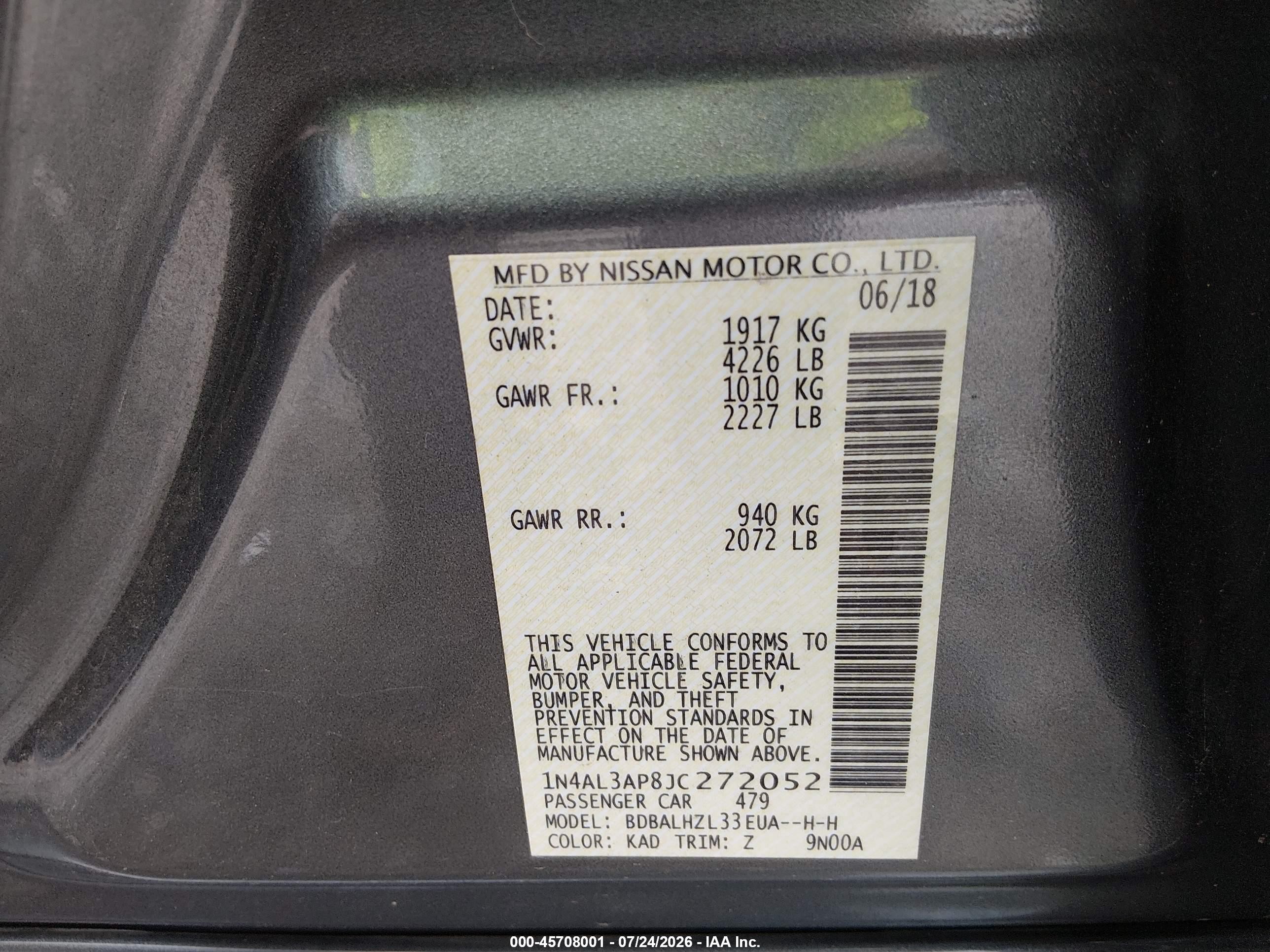 2018 Nissan Altima 2.5 Sr Gray vin: 1N4AL3AP8JC272052