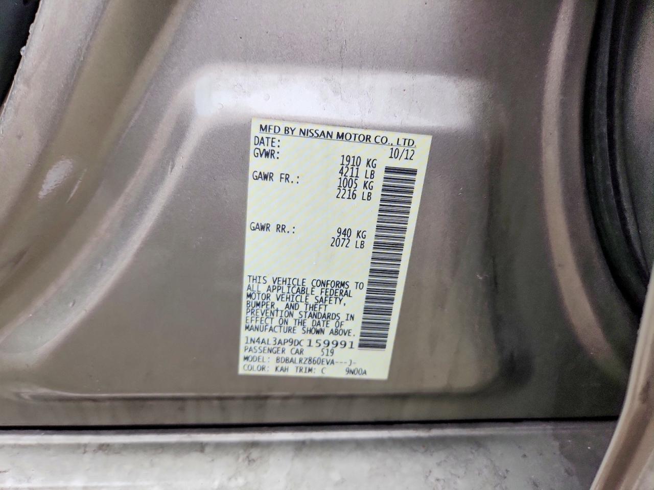 2013 Nissan Altima 2.5 Gray vin: 1N4AL3AP9DC159991