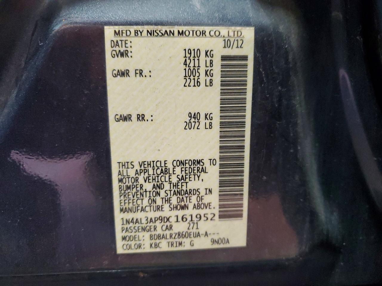 2013 Nissan Altima 2.5 Charcoal vin: 1N4AL3AP9DC161952