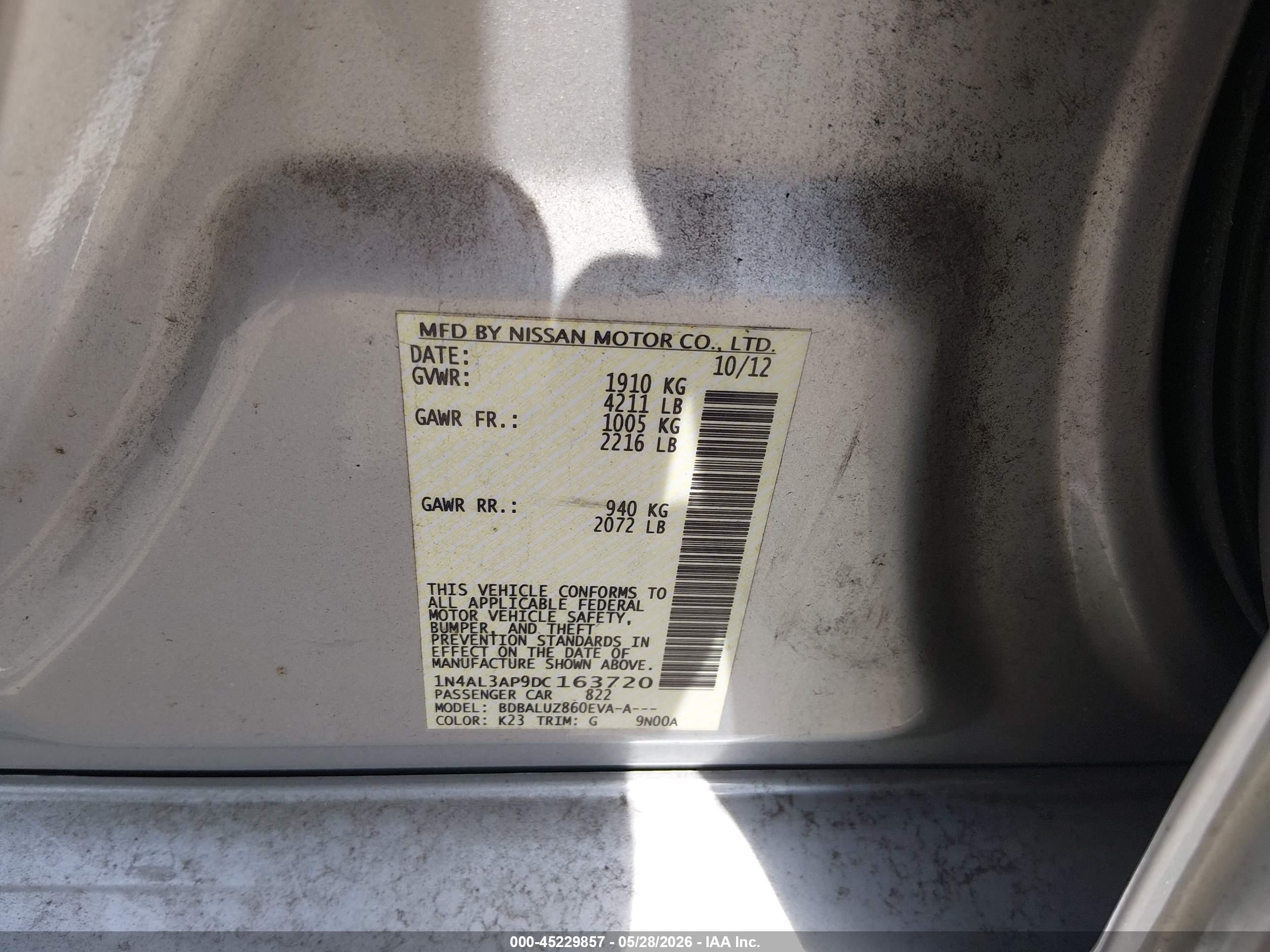 2013 Nissan Altima 2.5 Sv Silver vin: 1N4AL3AP9DC163720