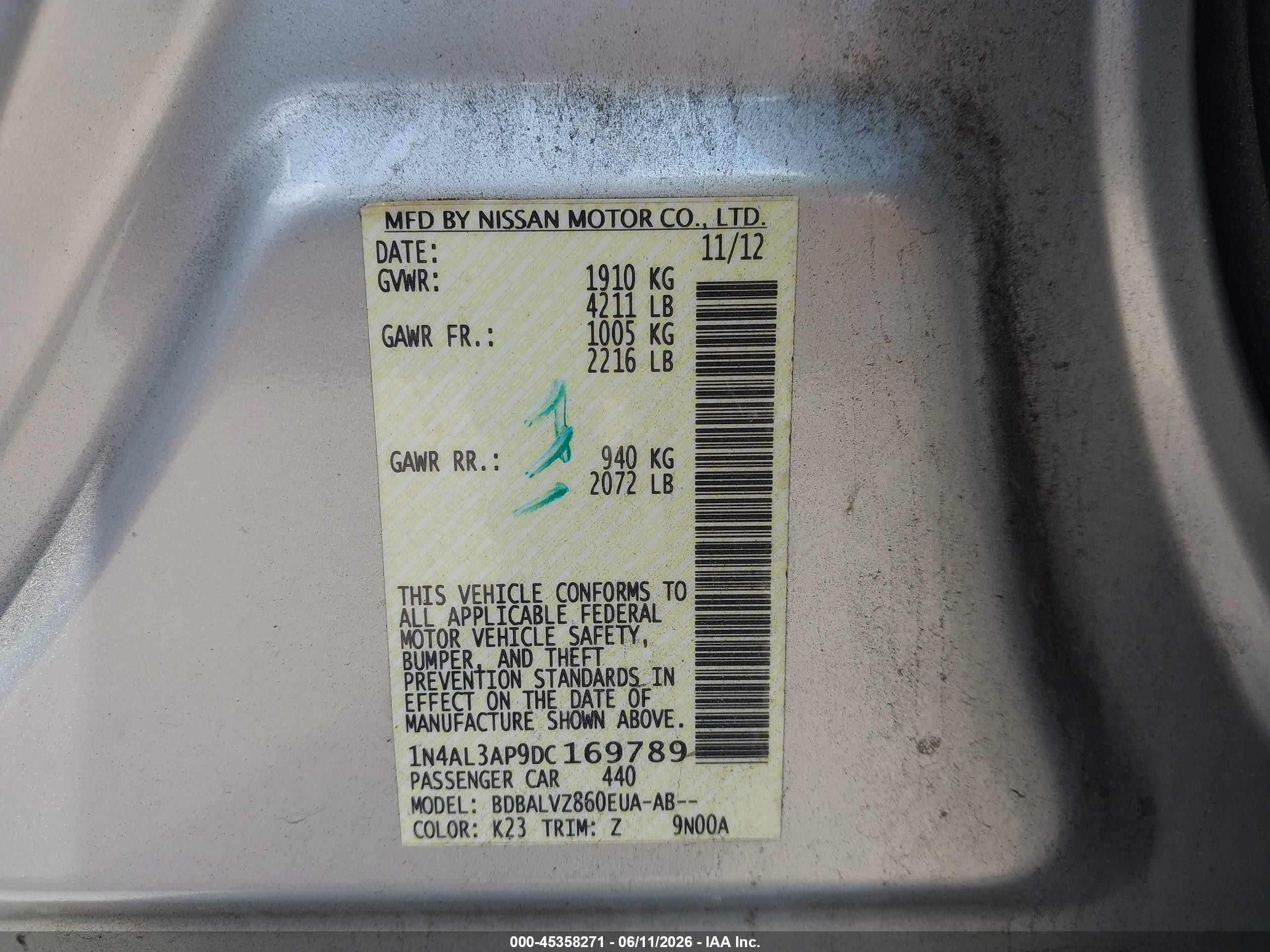 2013 Nissan Altima 2.5 Sl Серебряный vin: 1N4AL3AP9DC169789