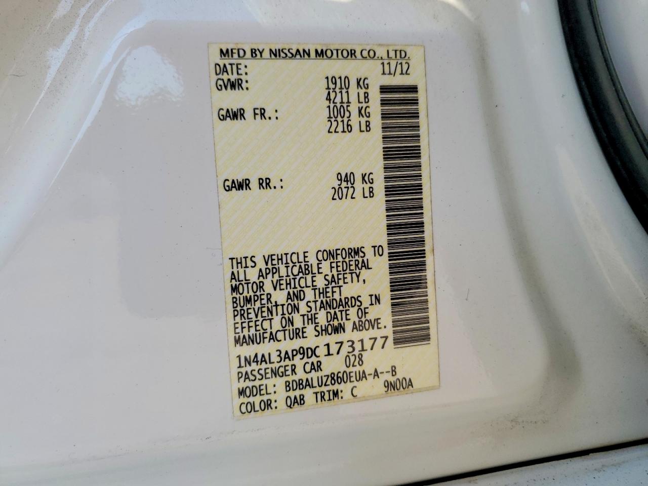 2013 Nissan Altima 2.5 White vin: 1N4AL3AP9DC173177