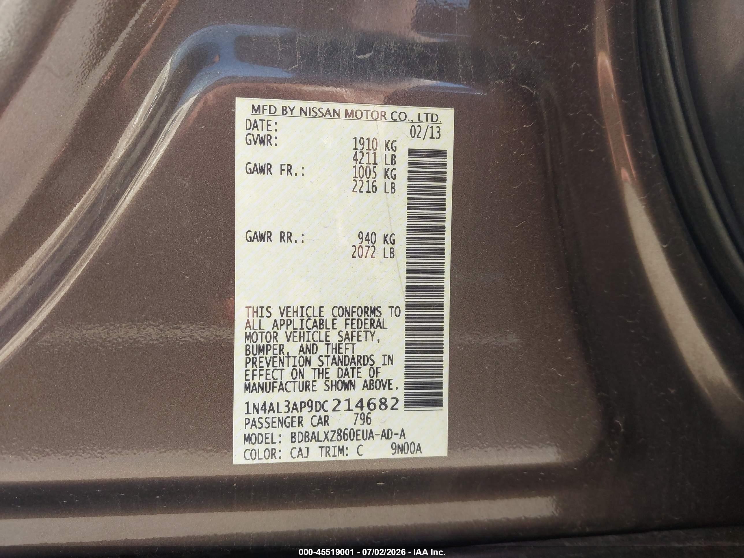 2013 Nissan Altima 2.5 Sl Gray vin: 1N4AL3AP9DC214682