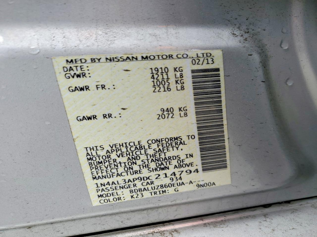 2013 Nissan Altima 2.5 Silver vin: 1N4AL3AP9DC214794