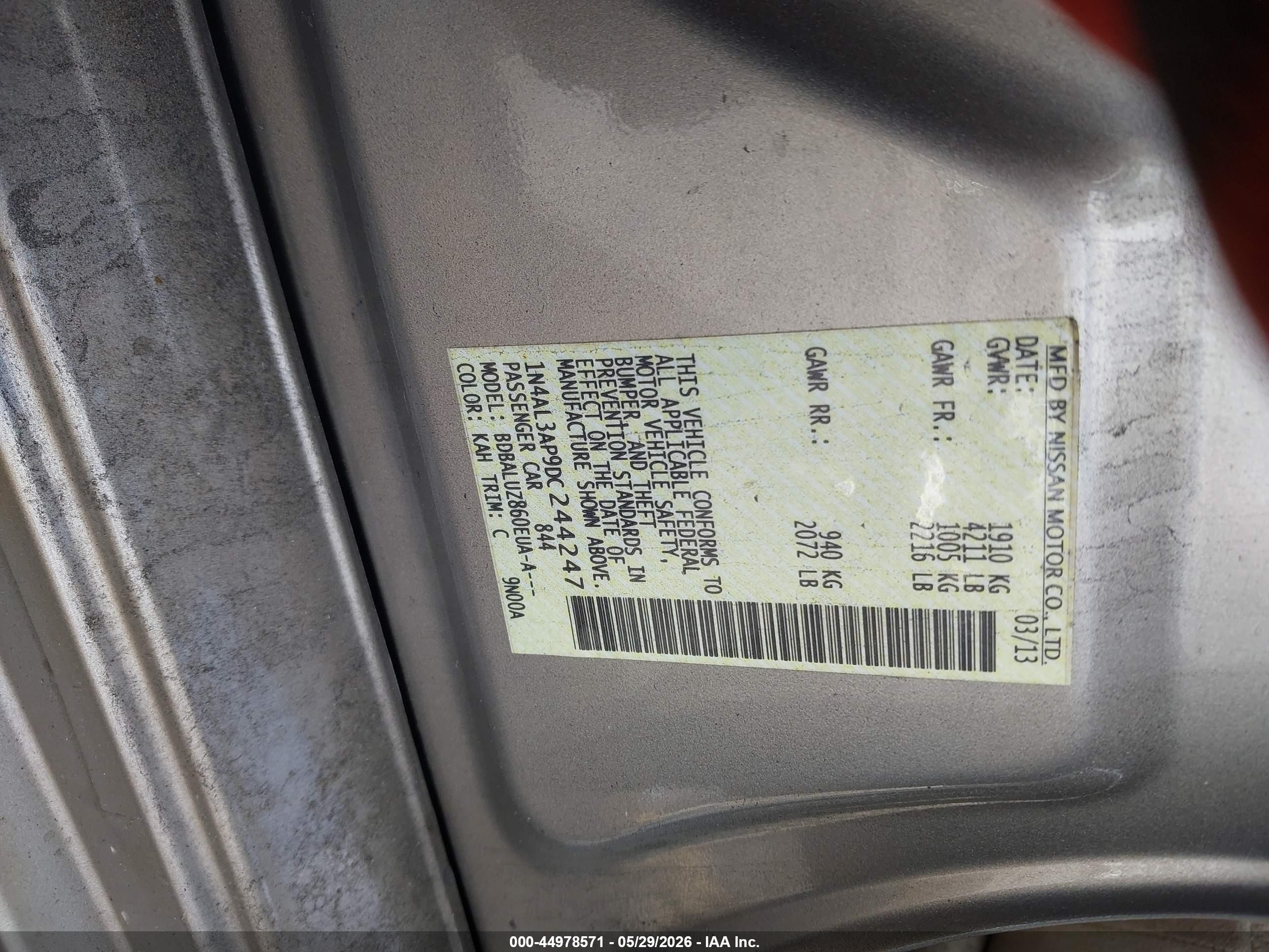 2013 Nissan Altima 2.5 Sv Tan vin: 1N4AL3AP9DC244247