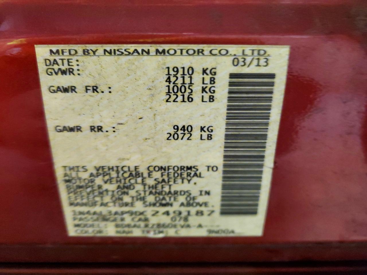 2013 Nissan Altima 2.5 Red vin: 1N4AL3AP9DC249187
