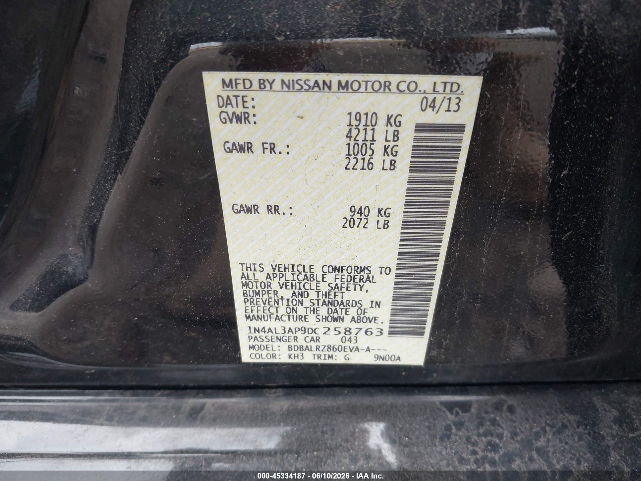 2013 Nissan Altima 2.5 S Black vin: 1N4AL3AP9DC258763