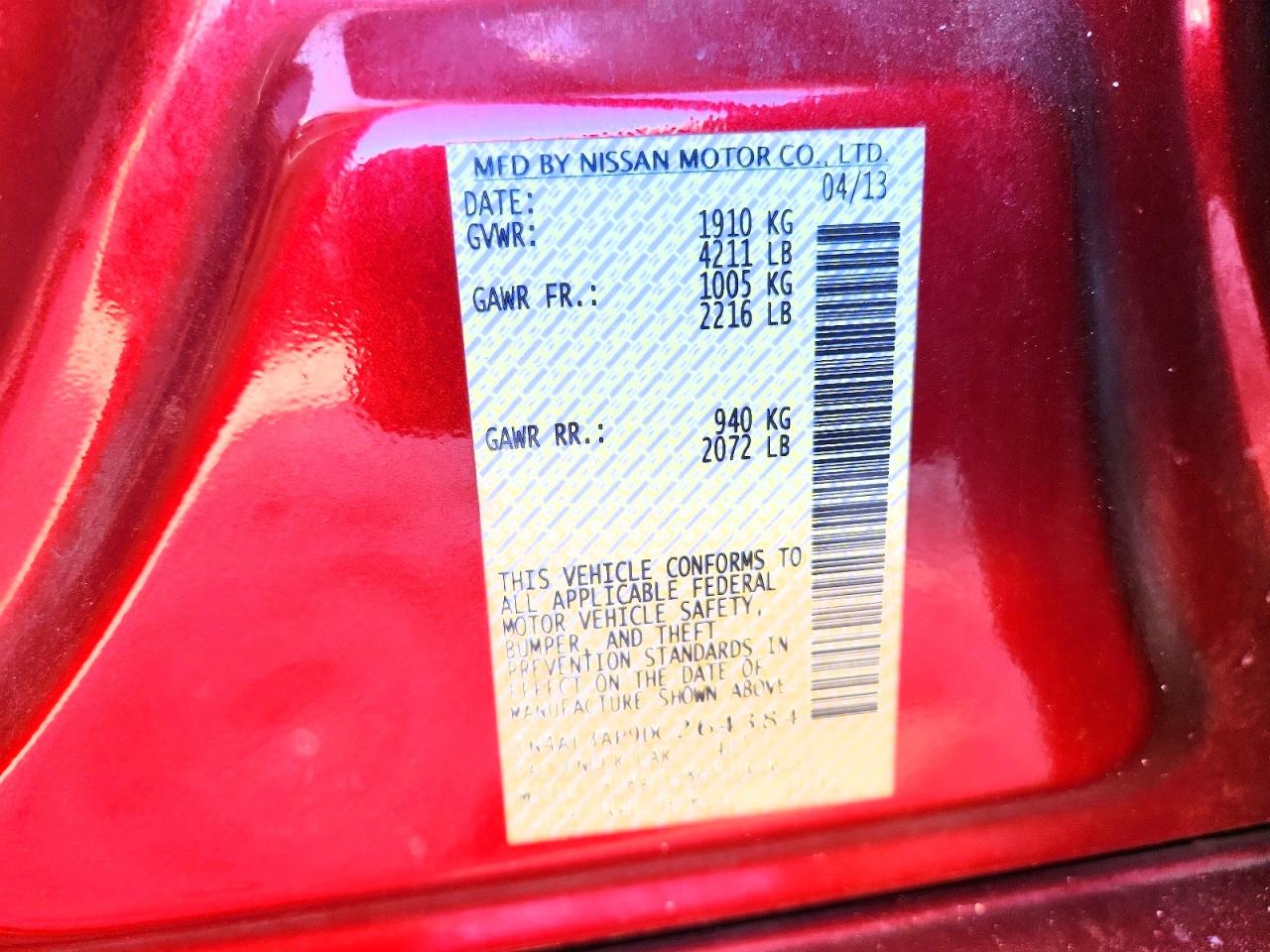 2013 Nissan Altima 2.5 Red vin: 1N4AL3AP9DC264384