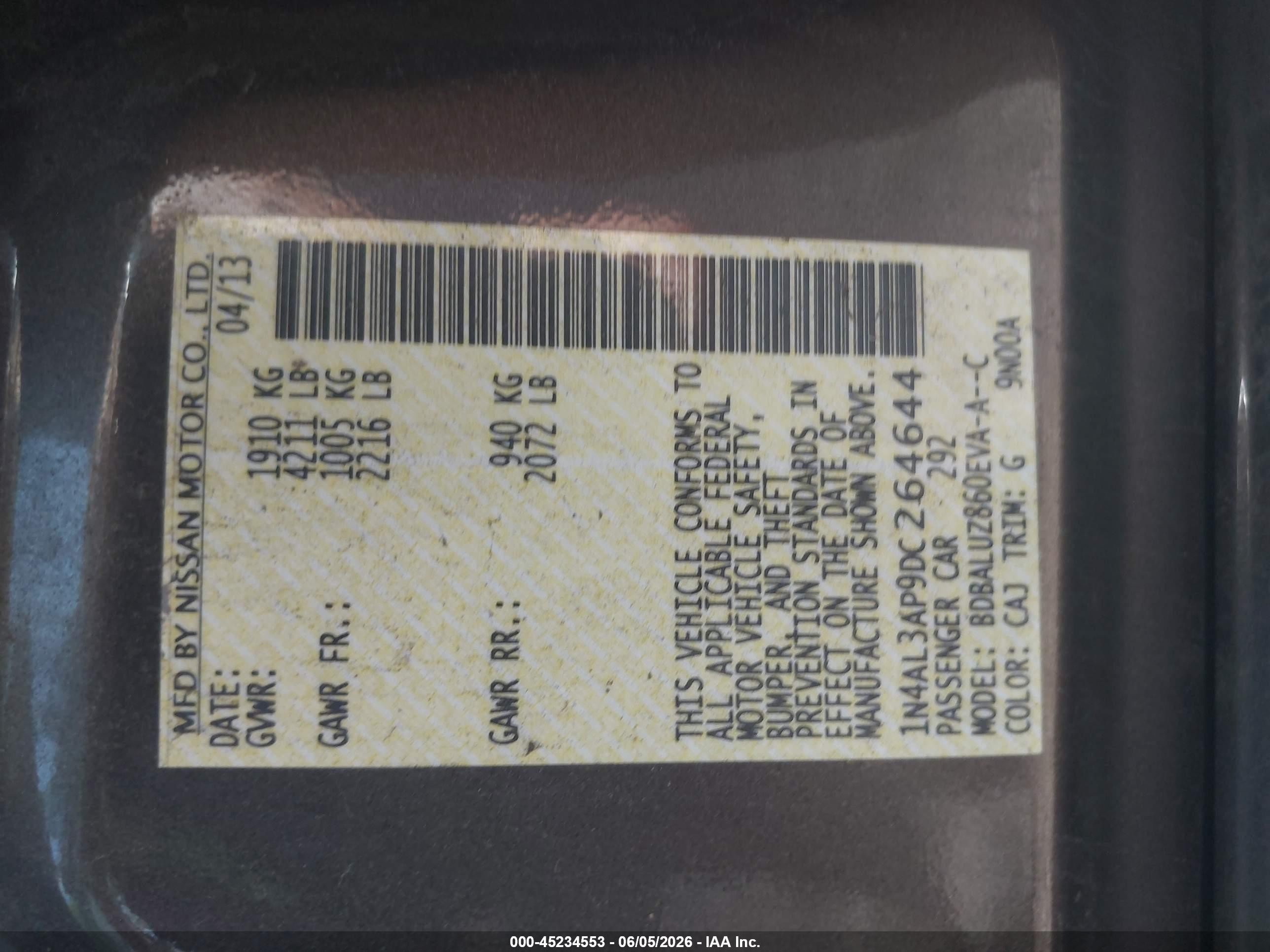 2013 Nissan Altima 2.5 Sv Black vin: 1N4AL3AP9DC264644