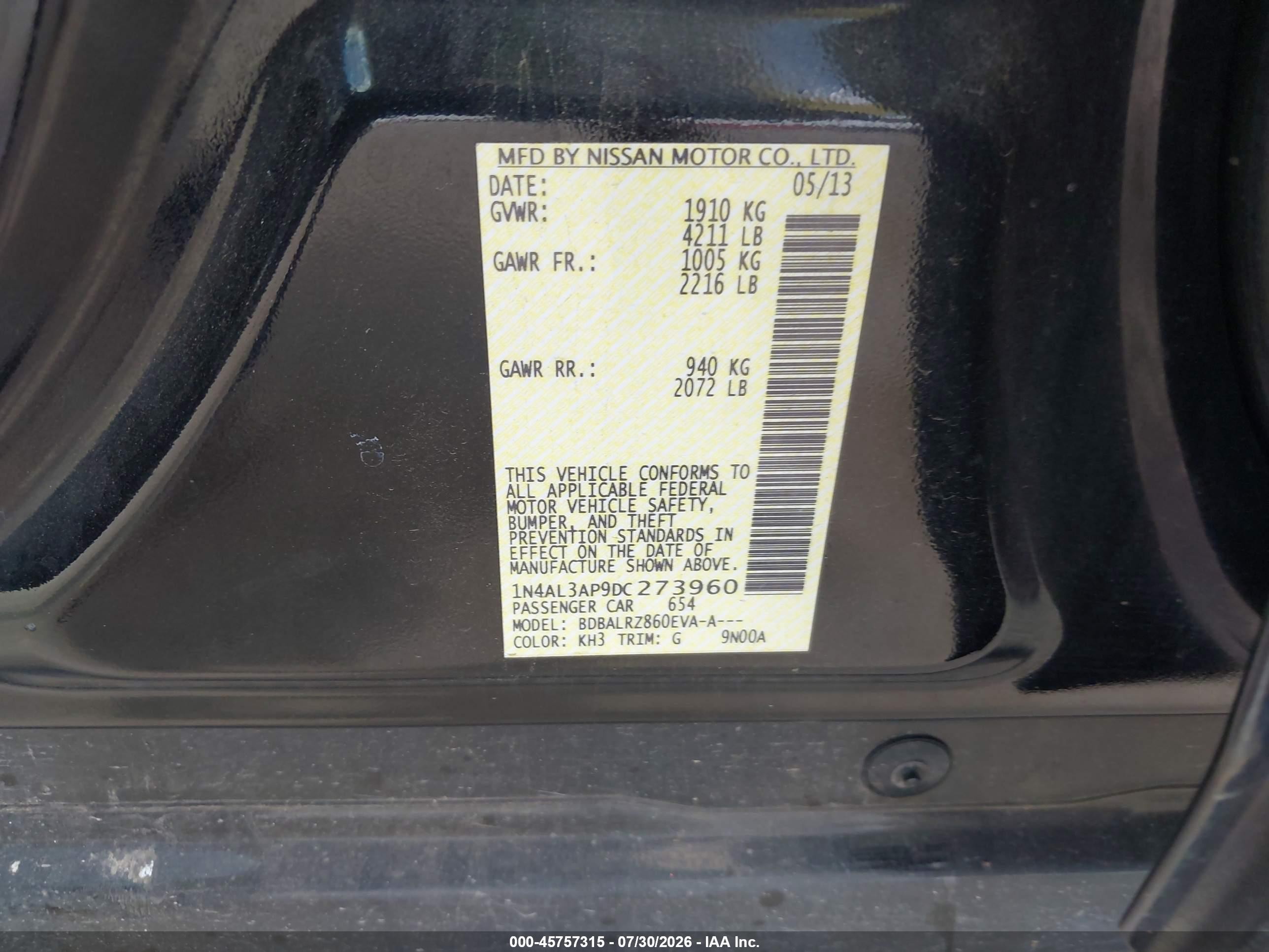 2013 Nissan Altima 2.5 S Black vin: 1N4AL3AP9DC273960
