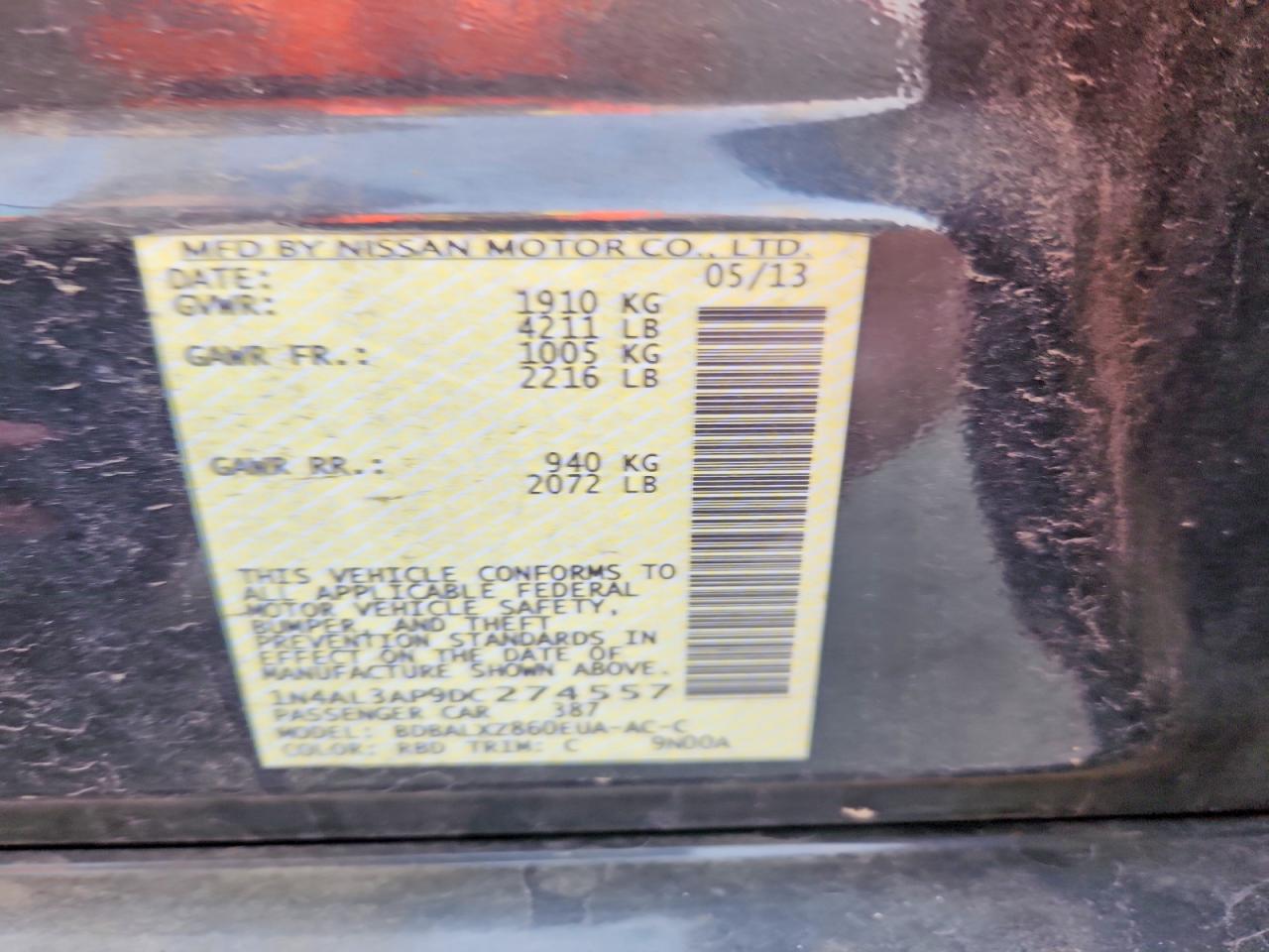 2013 Nissan Altima 2.5 Черный vin: 1N4AL3AP9DC274557