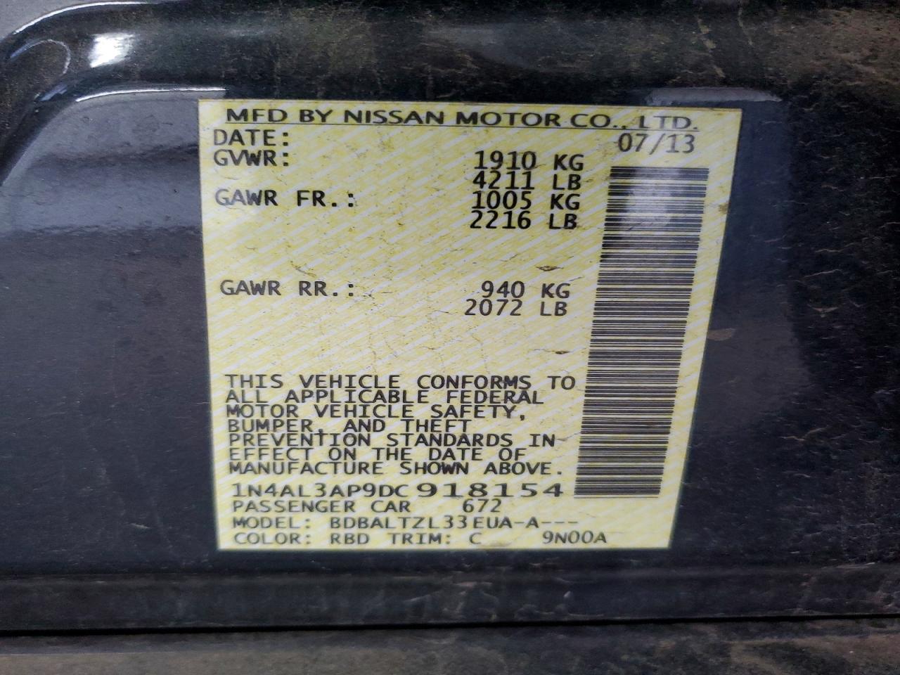 2013 Nissan Altima 2.5 Gray vin: 1N4AL3AP9DC918154