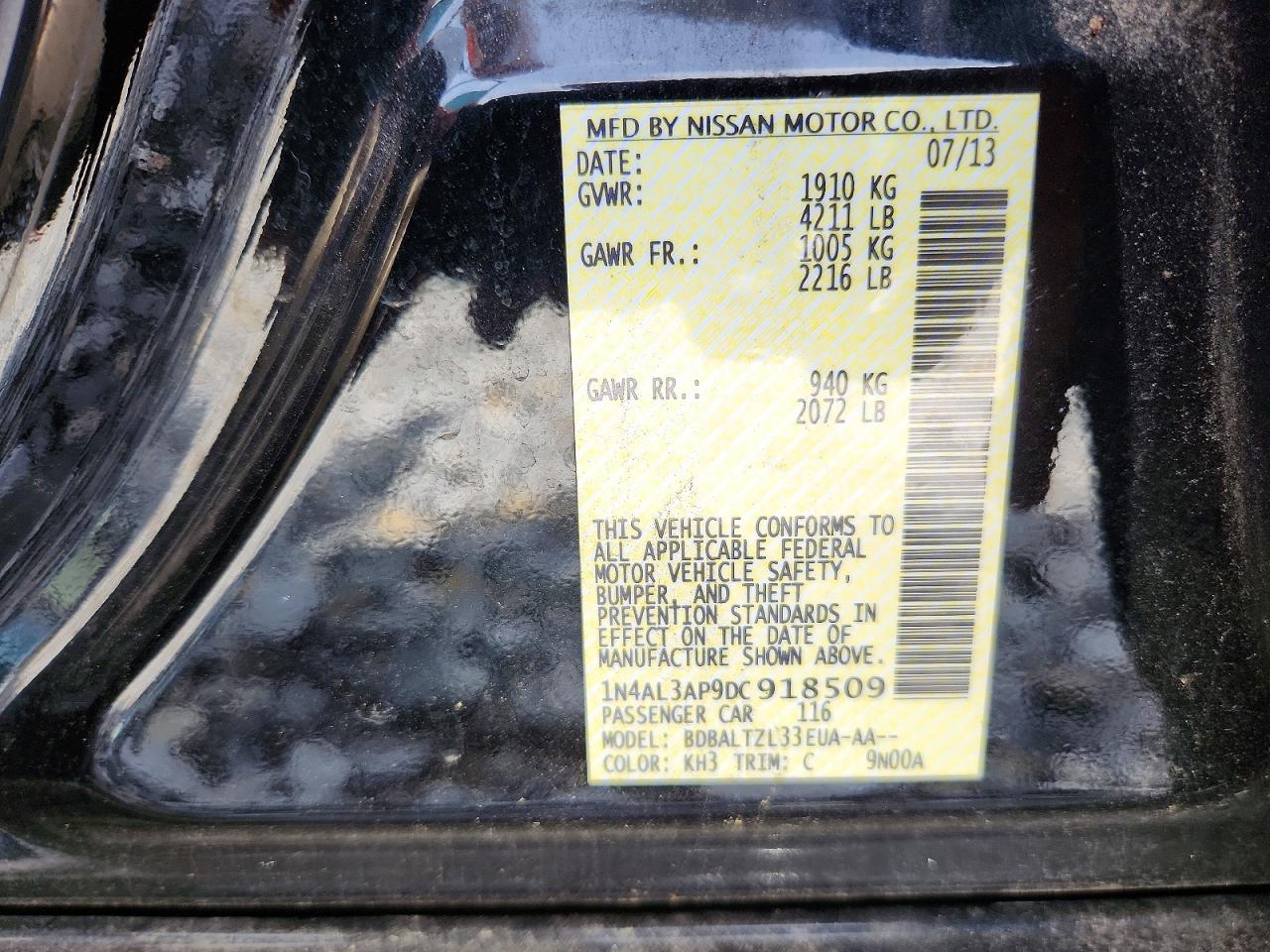 2013 Nissan Altima 2.5 Black vin: 1N4AL3AP9DC918509