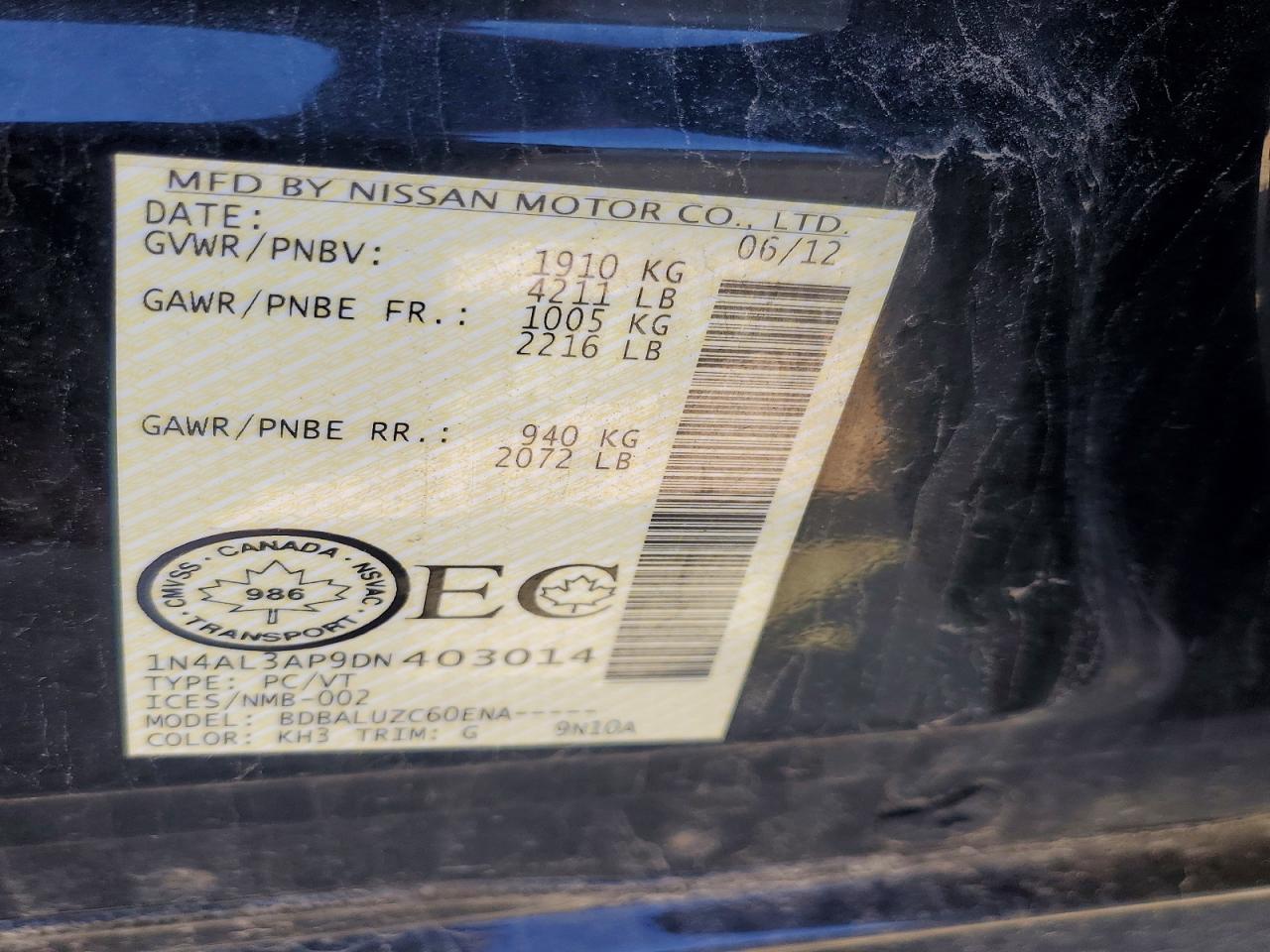 2013 Nissan Altima 2.5 Black vin: 1N4AL3AP9DN403014