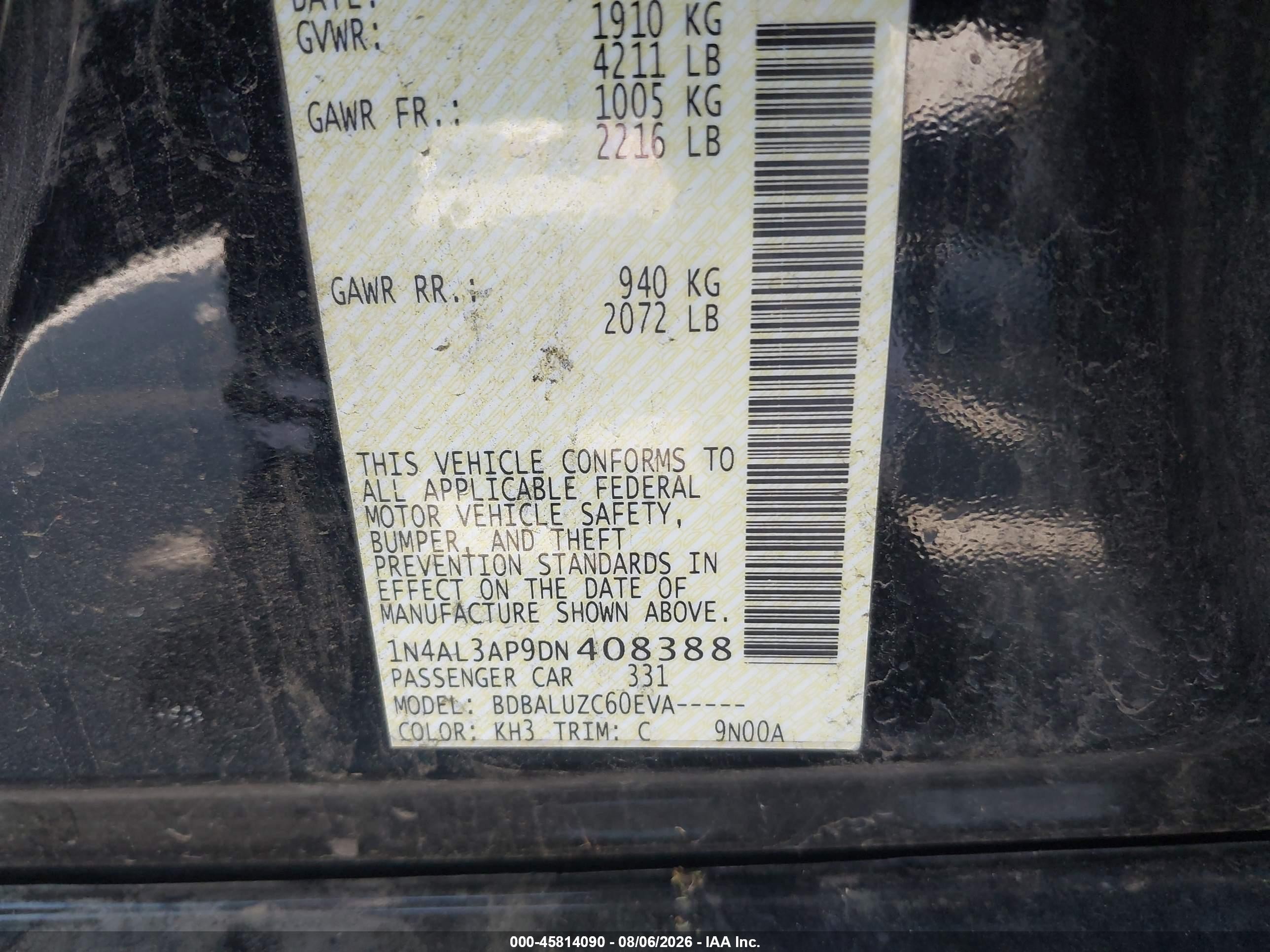 2013 Nissan Altima 2.5 Sv Black vin: 1N4AL3AP9DN408388
