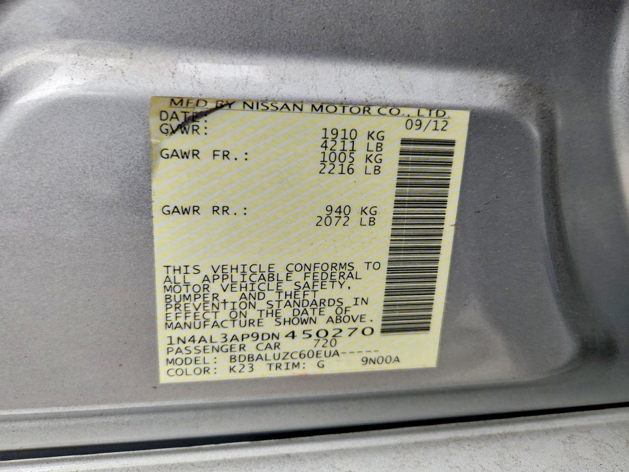 2013 Nissan Altima 2.5 Silver vin: 1N4AL3AP9DN450270