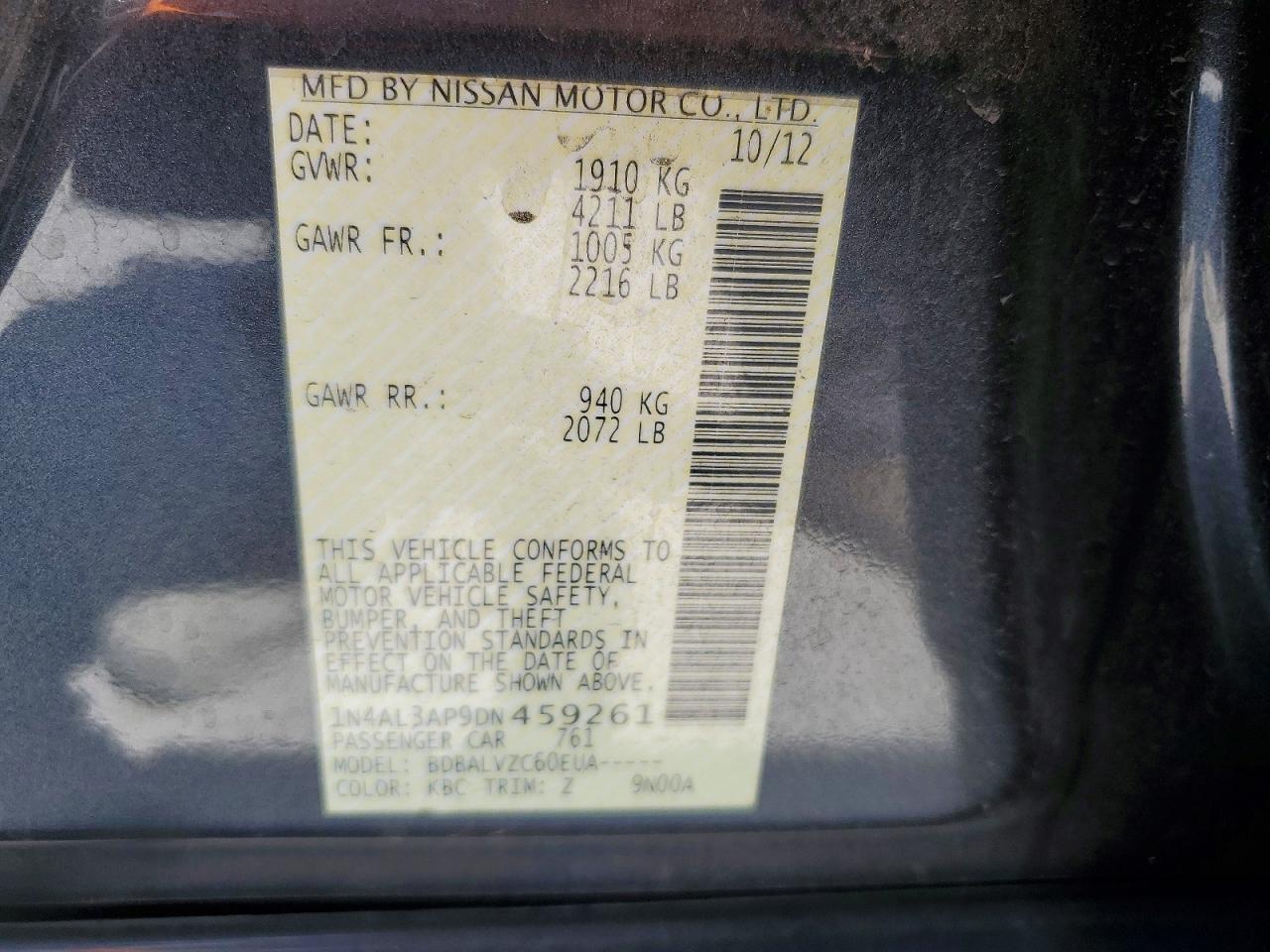 2013 Nissan Altima 2.5 Charcoal vin: 1N4AL3AP9DN459261
