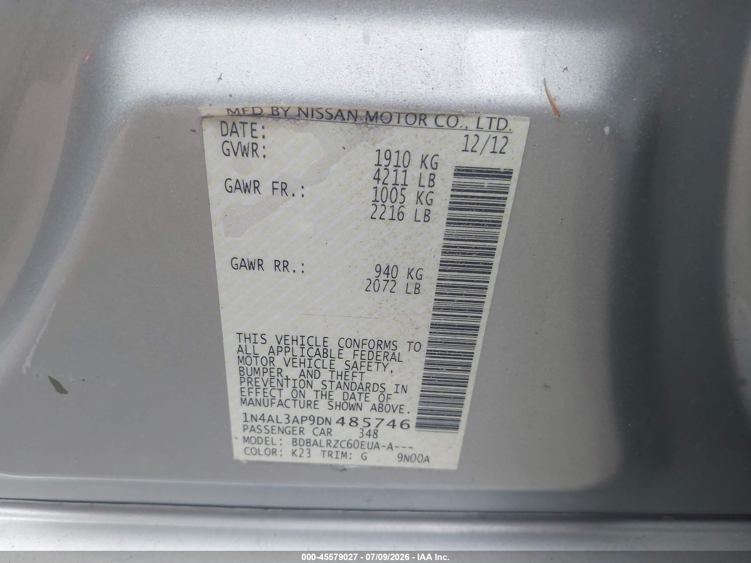 2013 Nissan Altima 2.5 S Silver vin: 1N4AL3AP9DN485746