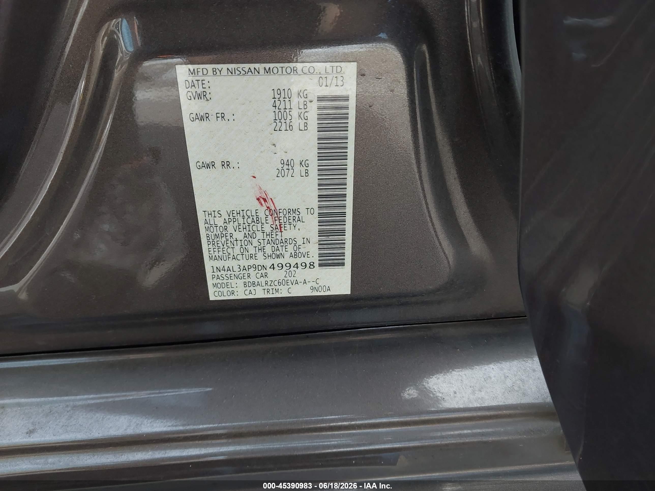 2013 Nissan Altima 2.5 S Black vin: 1N4AL3AP9DN499498