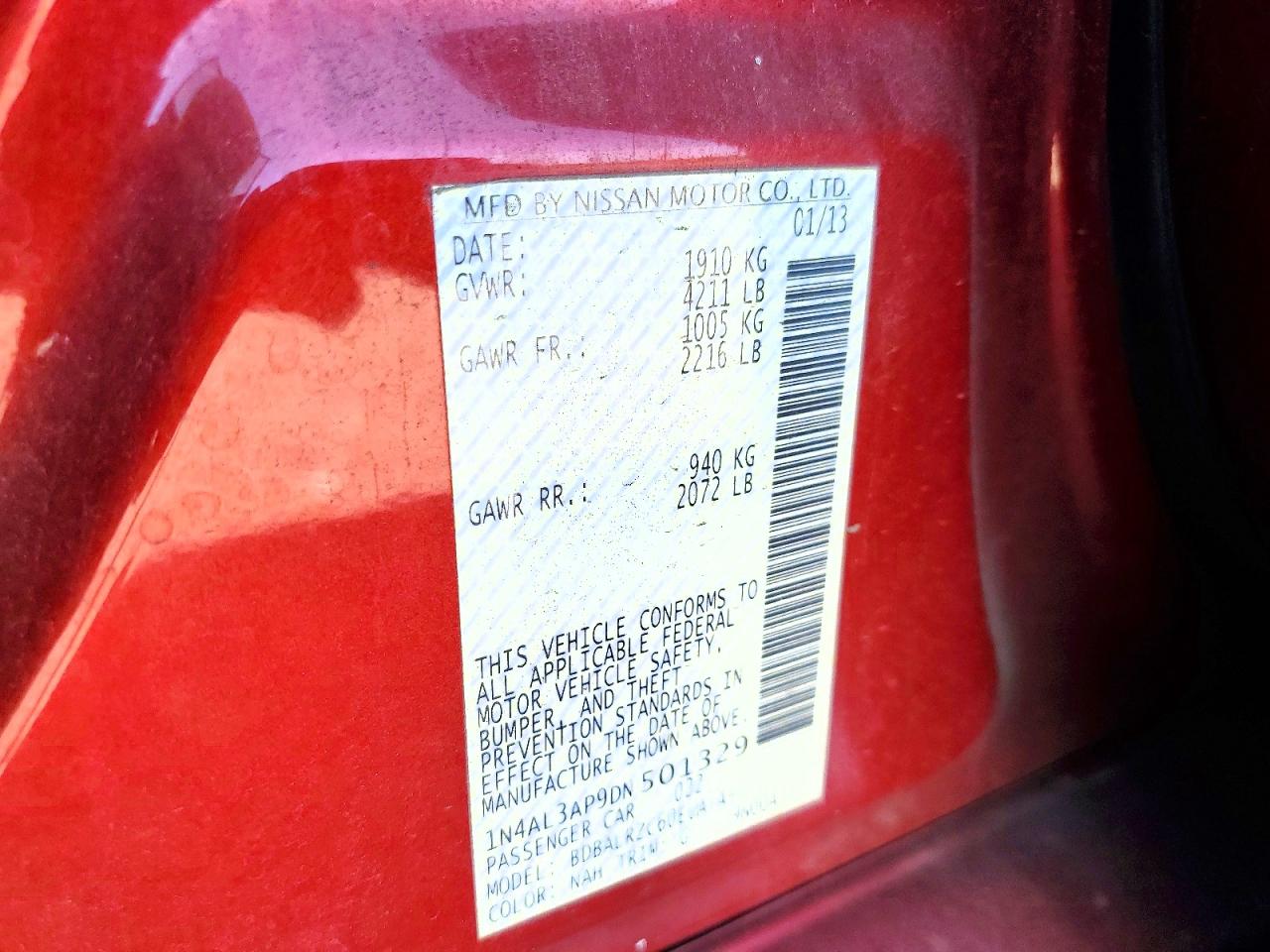 2013 Nissan Altima 2.5 Red vin: 1N4AL3AP9DN501329