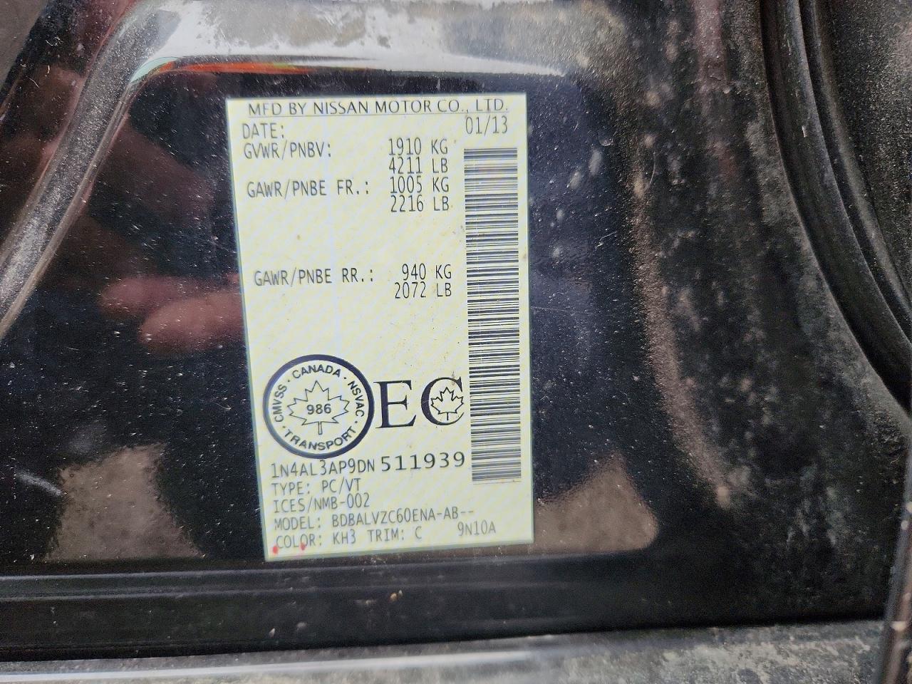 2013 Nissan Altima 2.5 Черный vin: 1N4AL3AP9DN511939