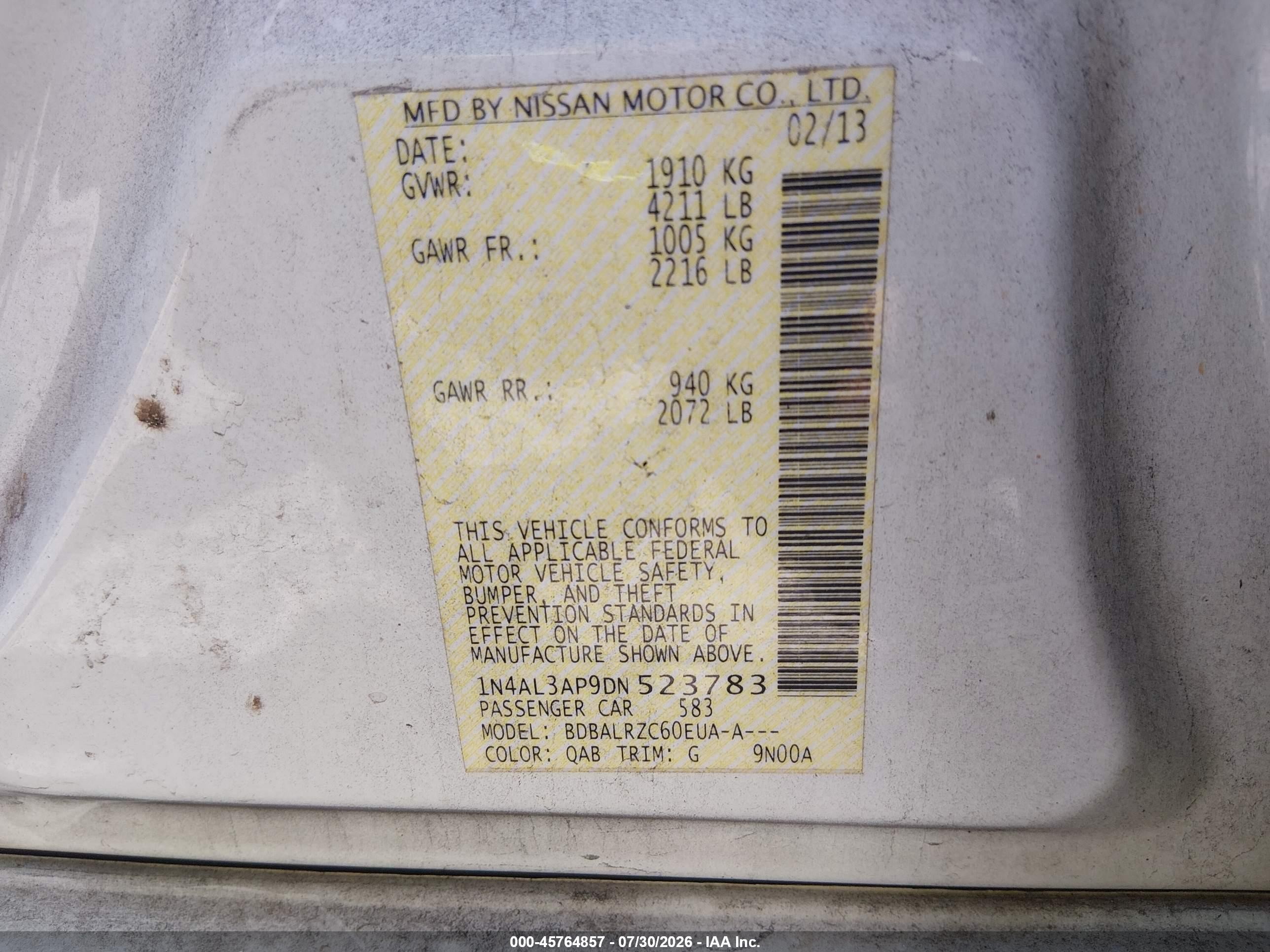 2013 Nissan Altima 2.5 S White vin: 1N4AL3AP9DN523783