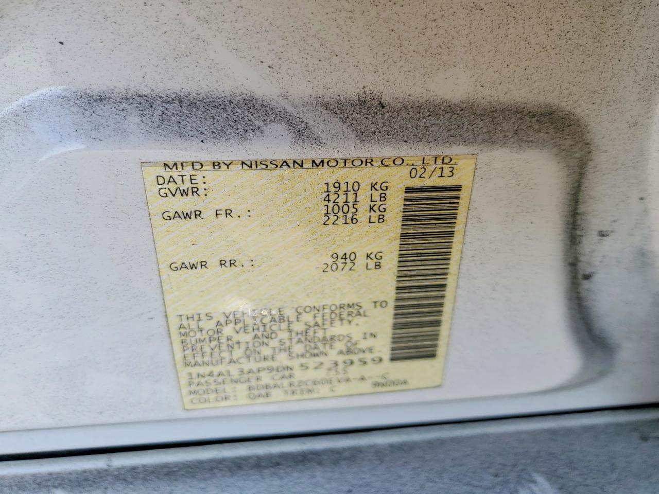 2013 Nissan Altima 2.5 White vin: 1N4AL3AP9DN523959