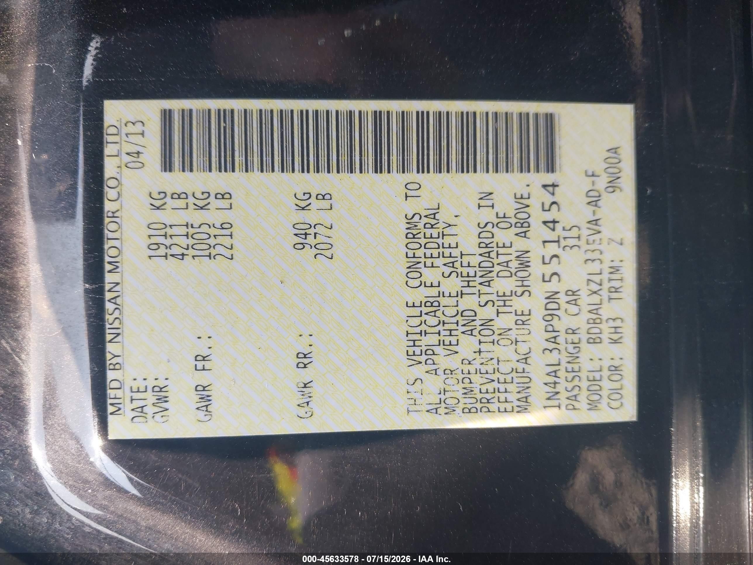 2013 Nissan Altima 2.5 Sl Black vin: 1N4AL3AP9DN551454