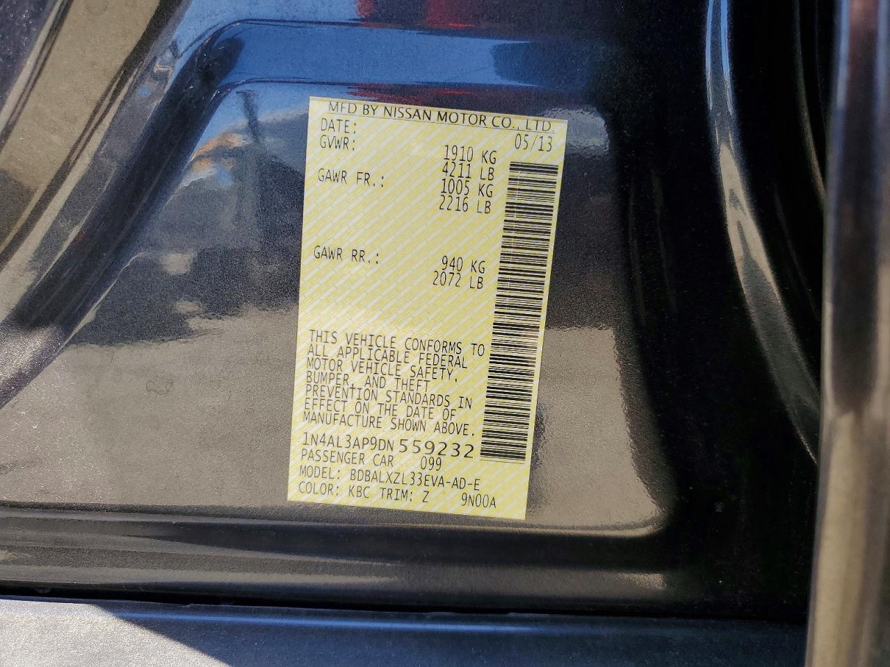 2013 Nissan Altima 2.5 Charcoal vin: 1N4AL3AP9DN559232