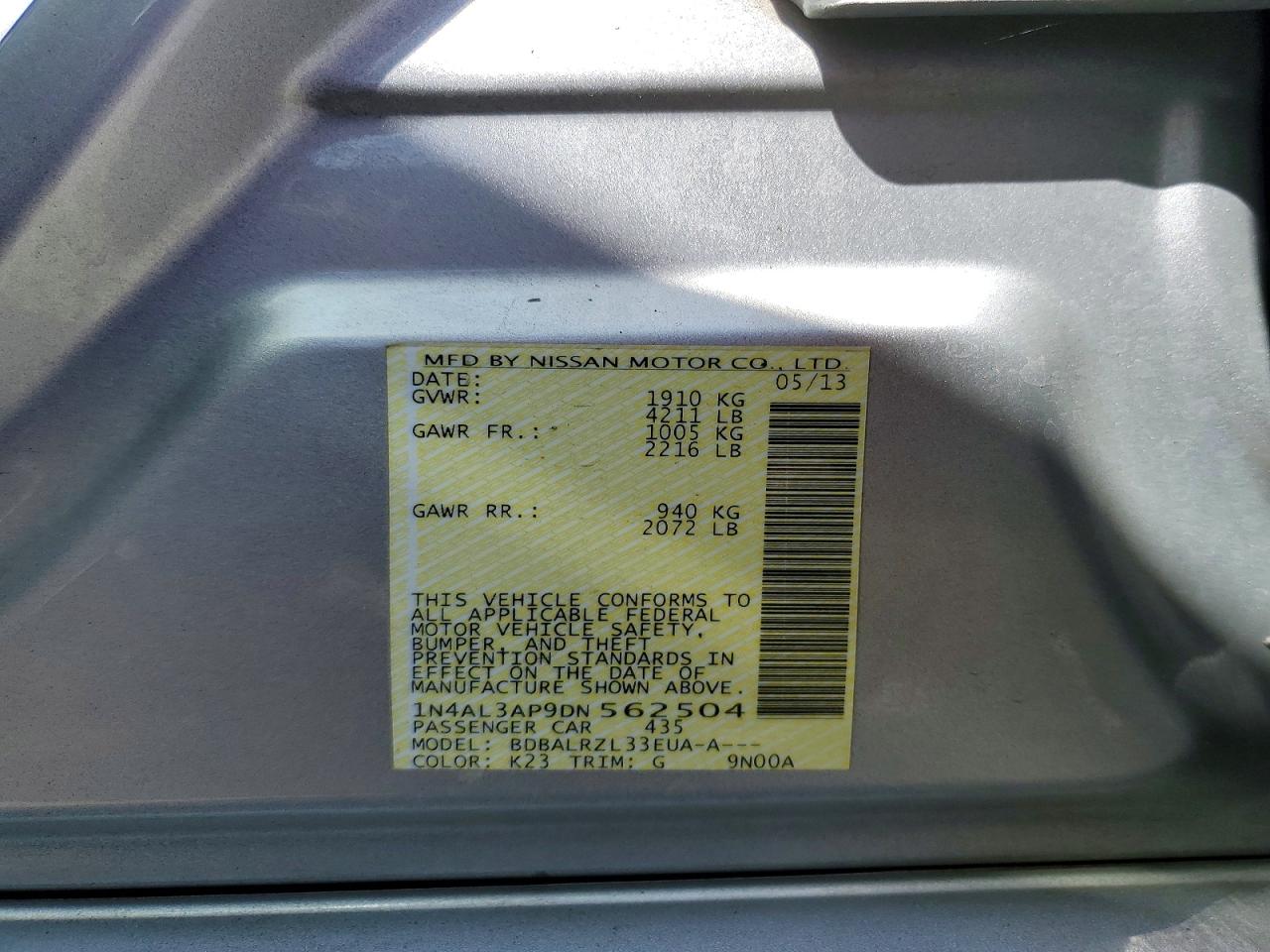 2013 Nissan Altima 2.5 Silver vin: 1N4AL3AP9DN562504