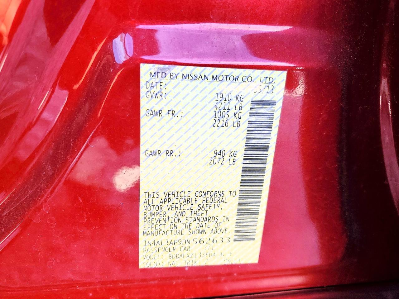 2013 Nissan Altima 2.5 Burgundy vin: 1N4AL3AP9DN562633