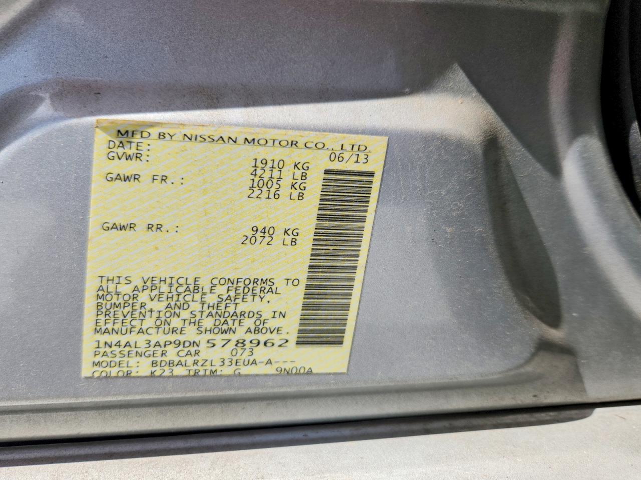 2013 Nissan Altima 2.5 Silver vin: 1N4AL3AP9DN578962