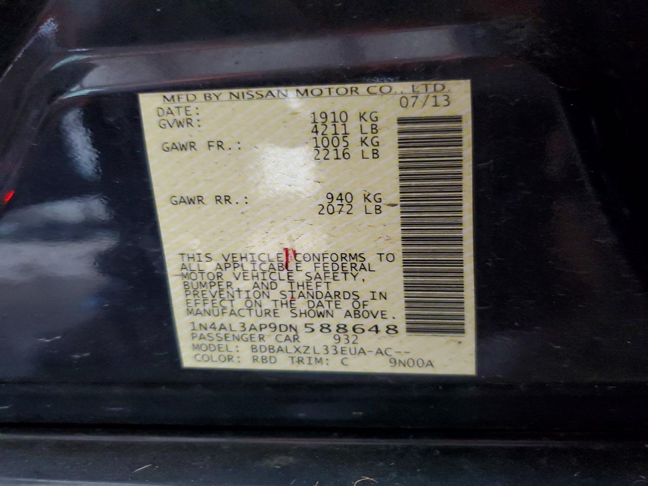 2013 Nissan Altima 2.5 Charcoal vin: 1N4AL3AP9DN588648