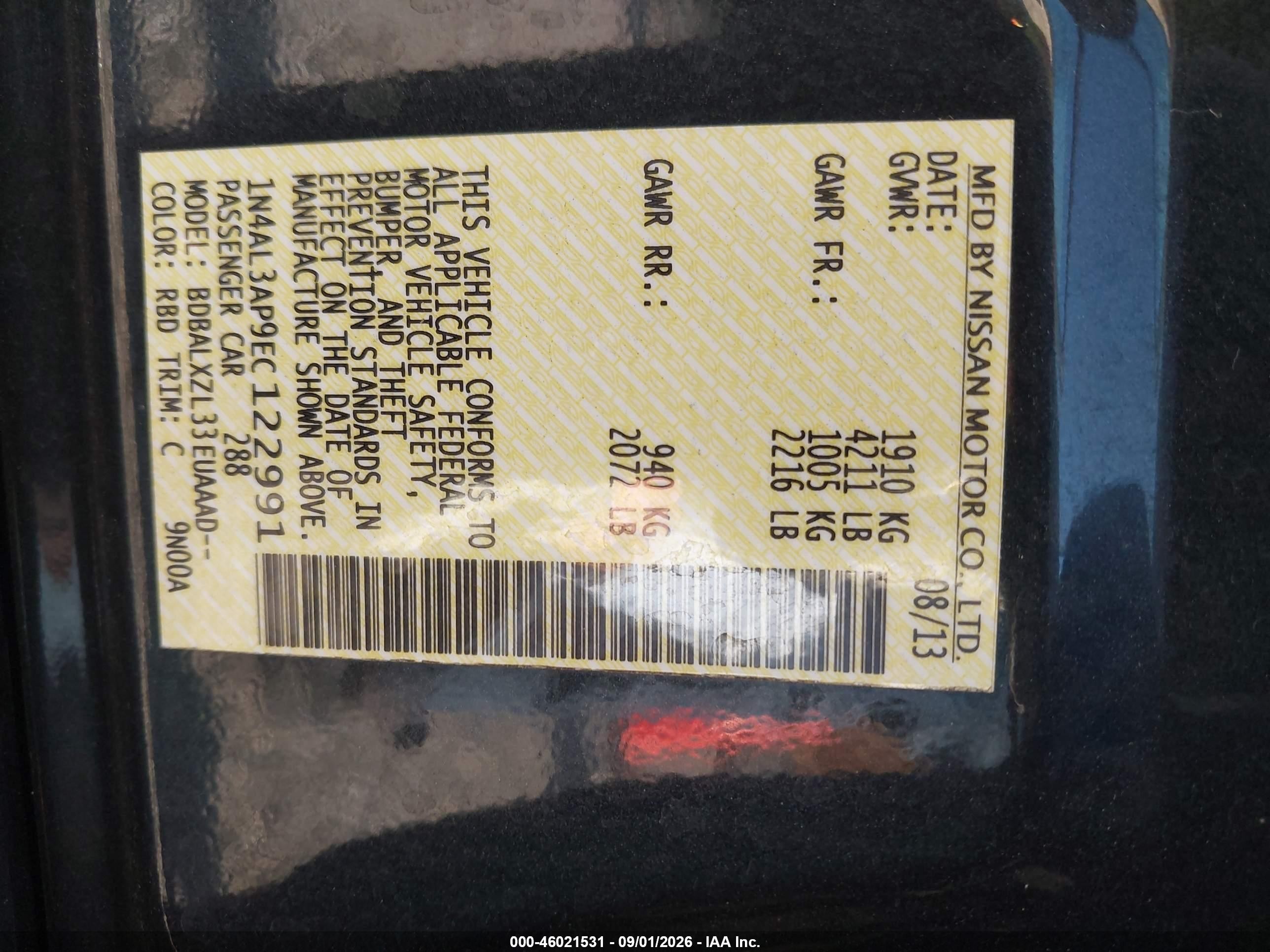 2014 Nissan Altima 2.5 Sl Black vin: 1N4AL3AP9EC122991