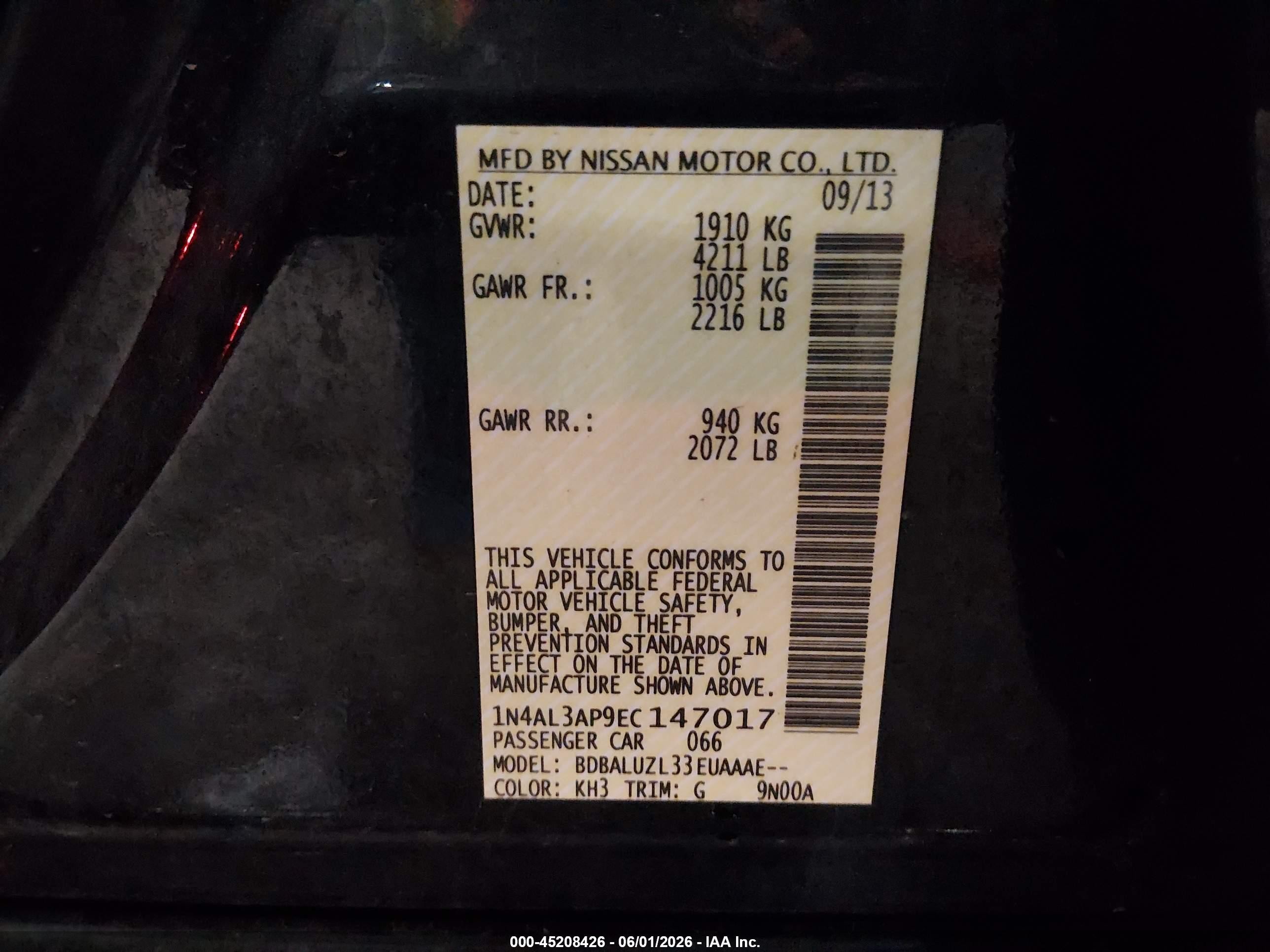 2014 Nissan Altima 2.5 Sv Black vin: 1N4AL3AP9EC147017