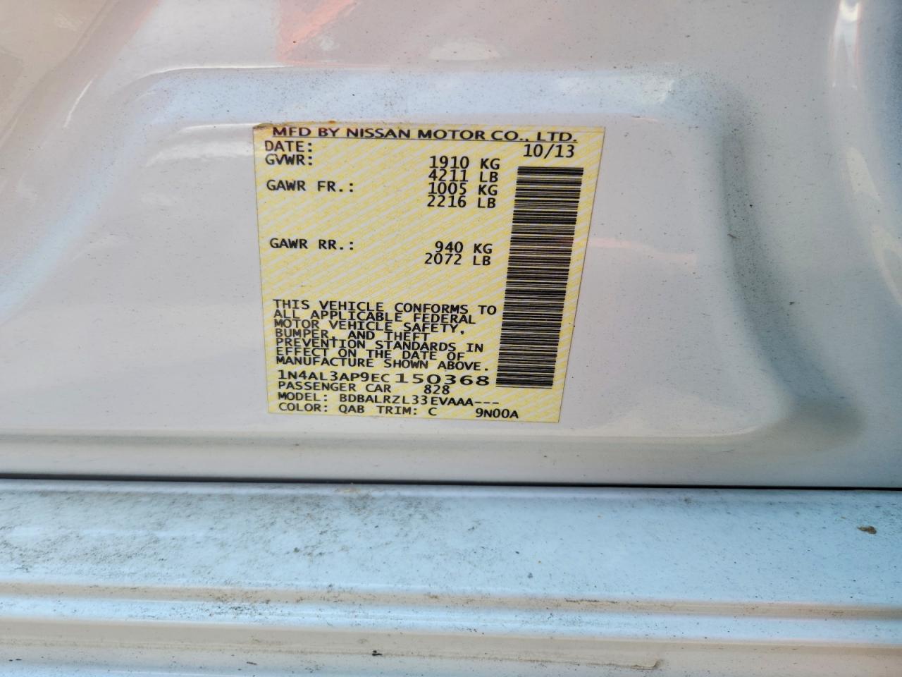 2014 Nissan Altima 2.5 S White vin: 1N4AL3AP9EC150368