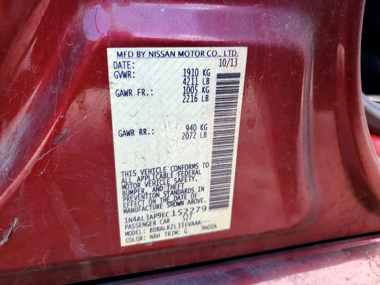 2014 Nissan Altima 2.5 S Red vin: 1N4AL3AP9EC152279