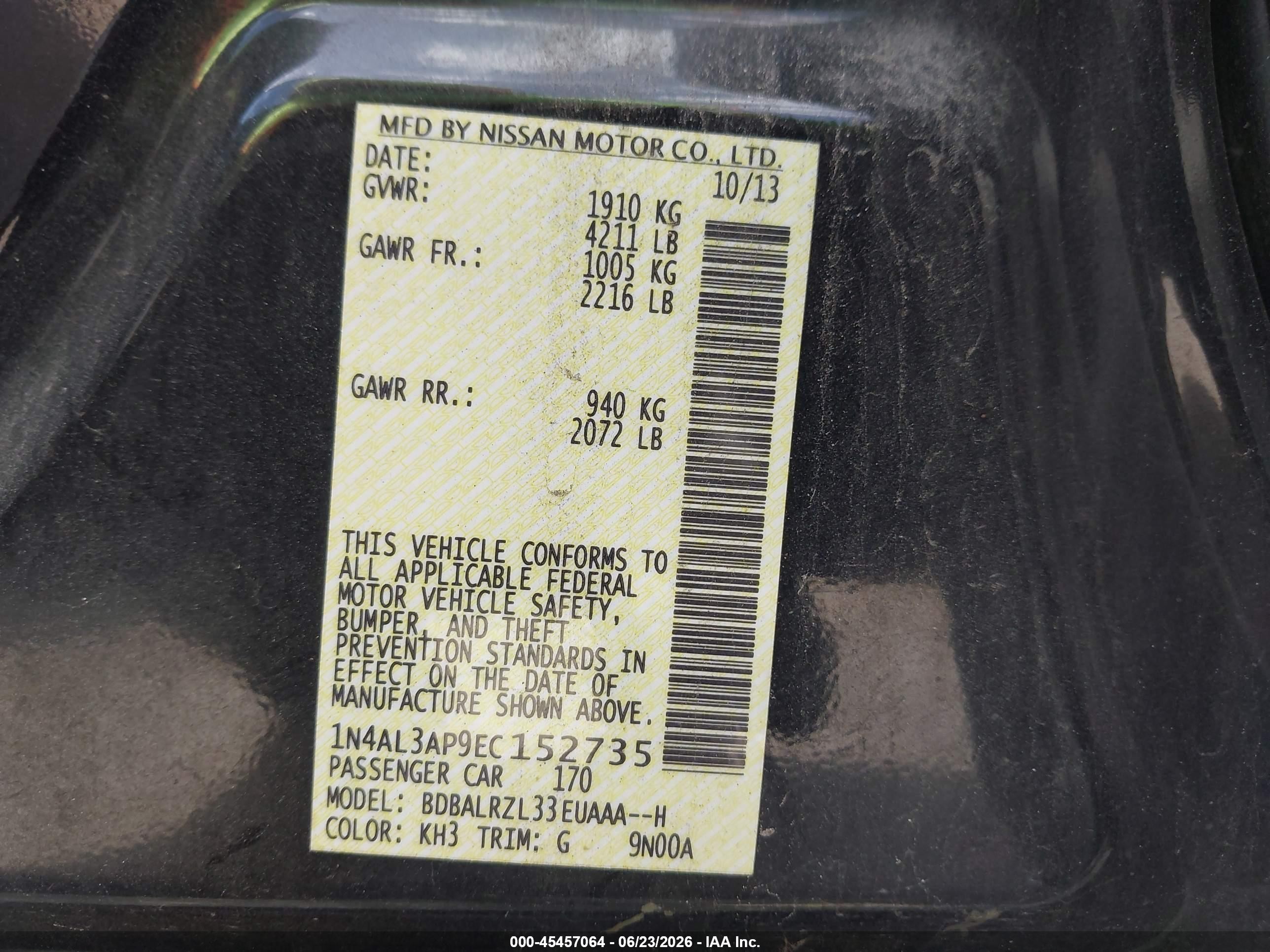 2014 Nissan Altima 2.5 S Black vin: 1N4AL3AP9EC152735