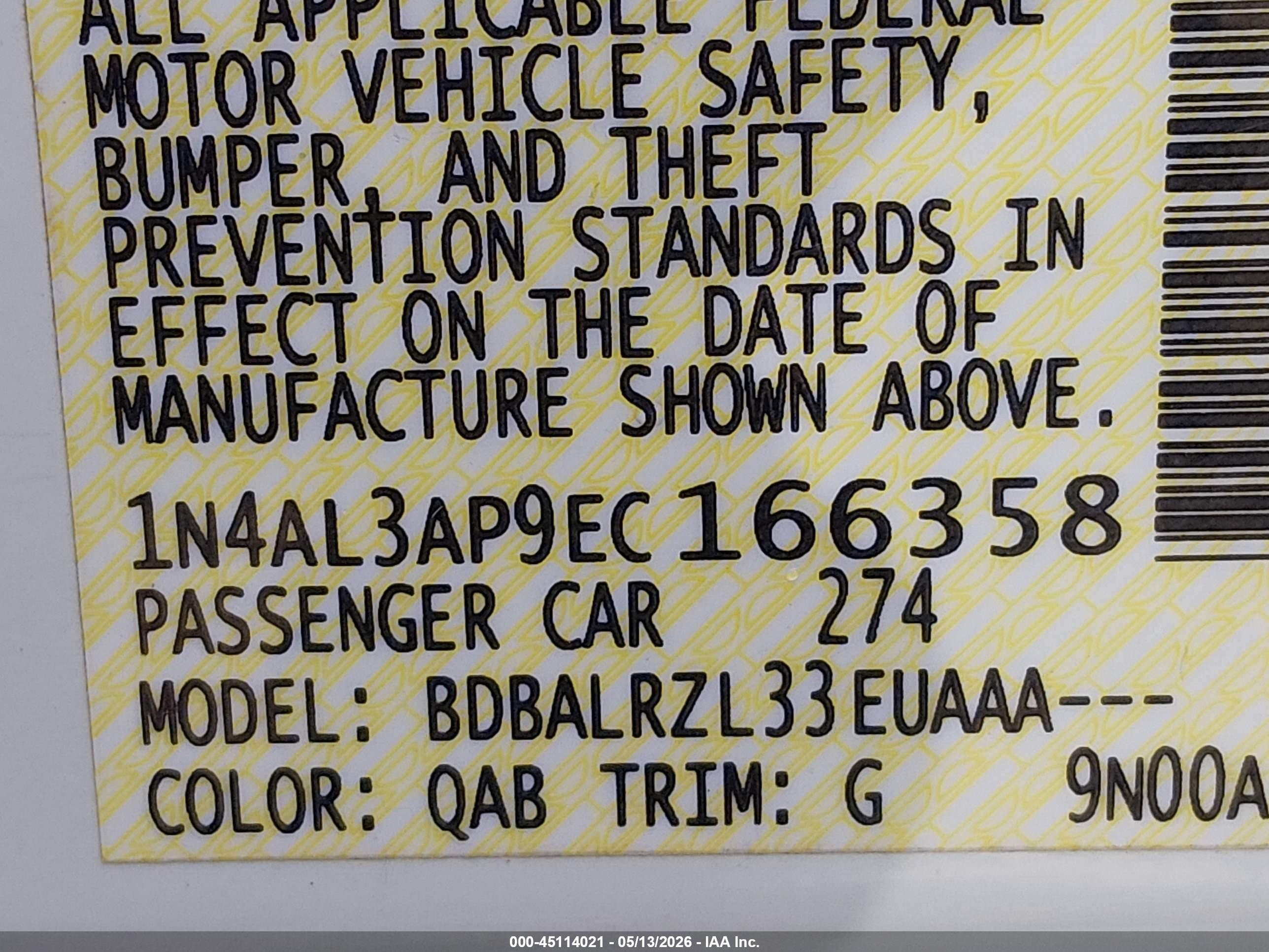 2014 Nissan Altima 2.5/2.5 S/2.5 Sl/2.5 Sv White vin: 1N4AL3AP9EC166358
