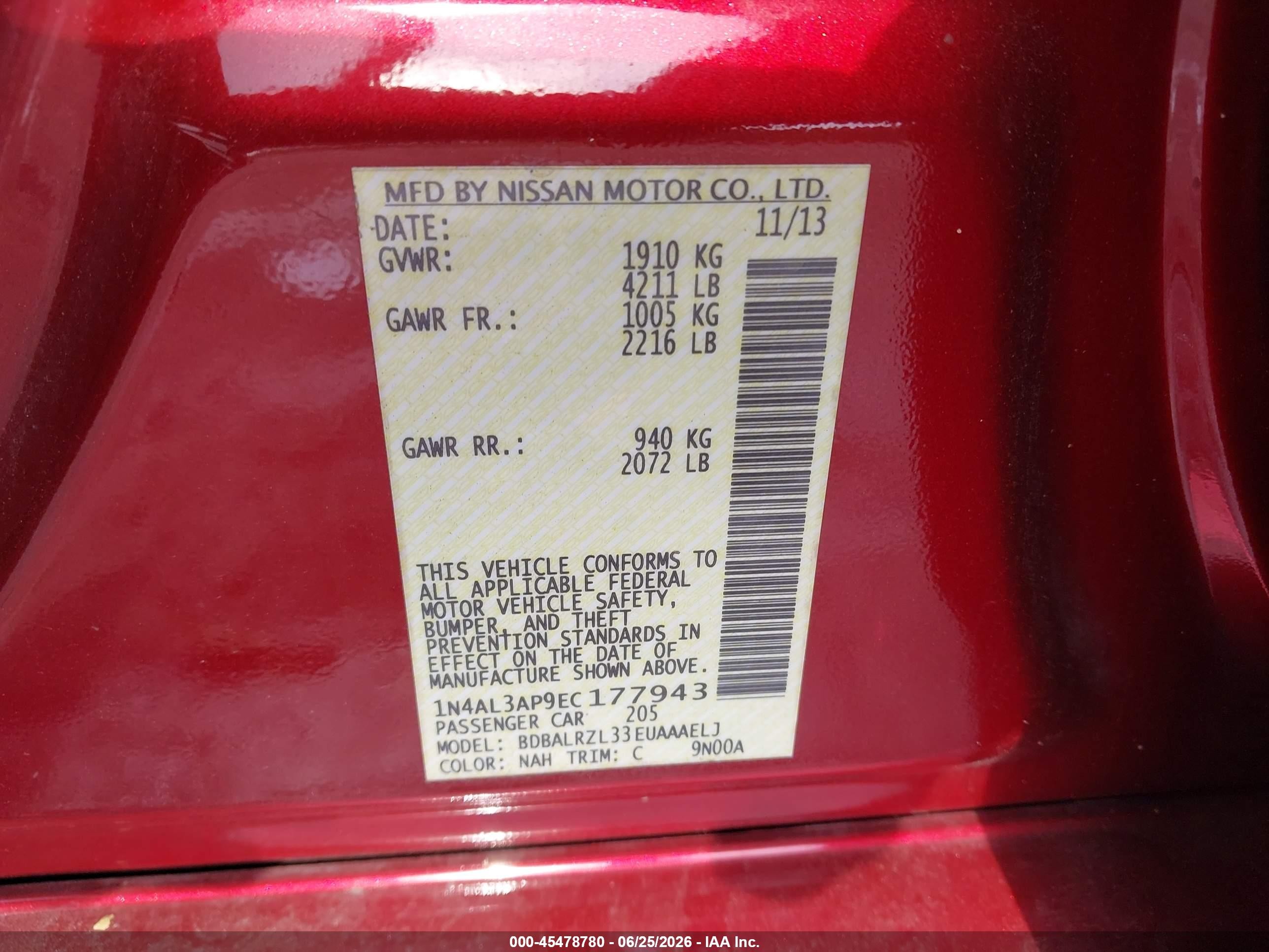 2014 Nissan Altima 2.5 S Красный vin: 1N4AL3AP9EC177943